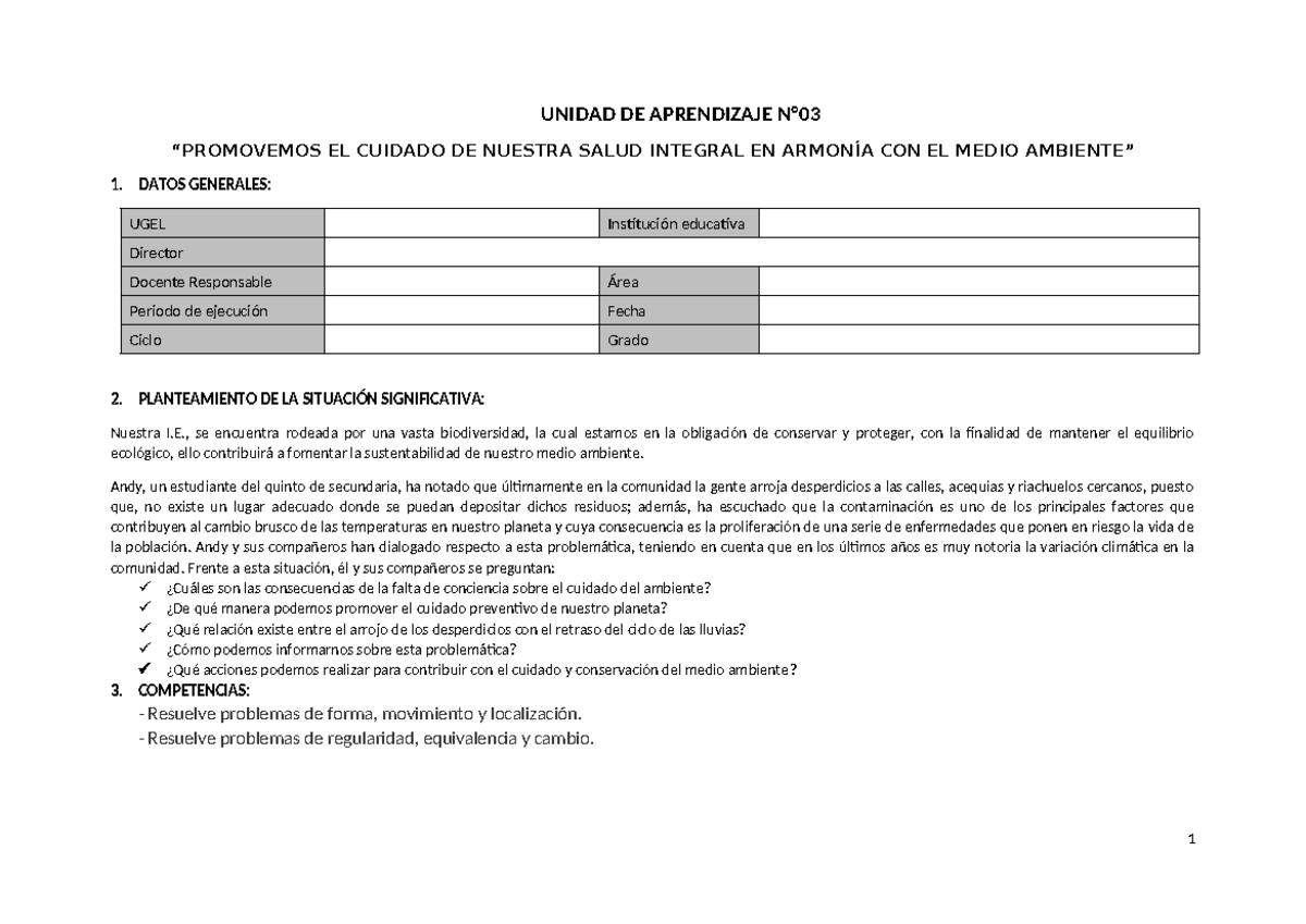 3ERO II Unidad de Aprendizaje: Cuidado Integral de la Salud y Medio ...