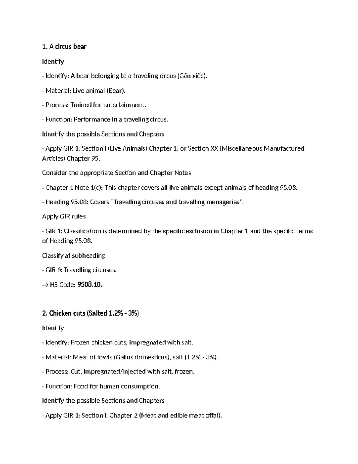 GIR Classification Study Notes: Live Animals, Food, and More - Studocu