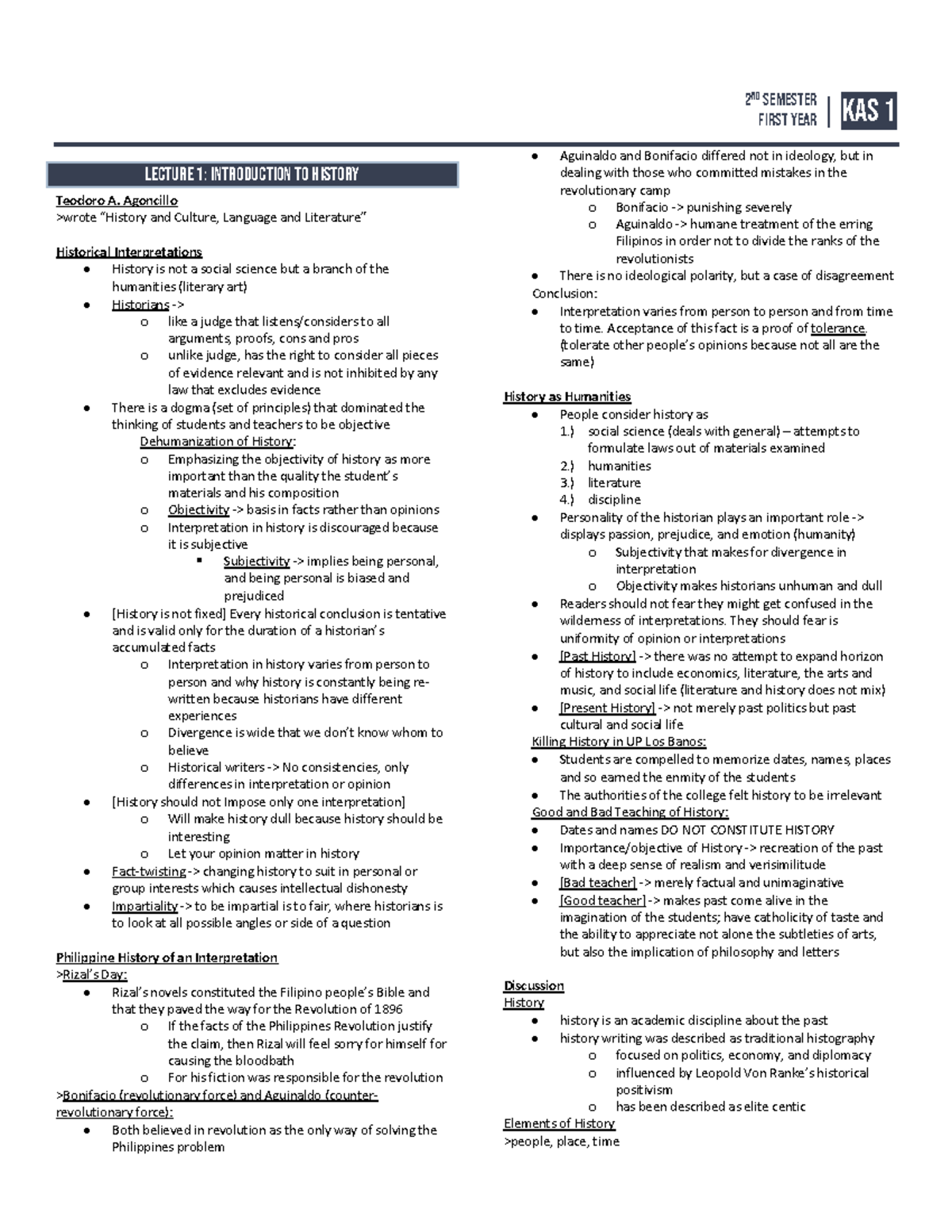 KAS 1 First Year Lecture Notes: History & Culture Insights - Studocu