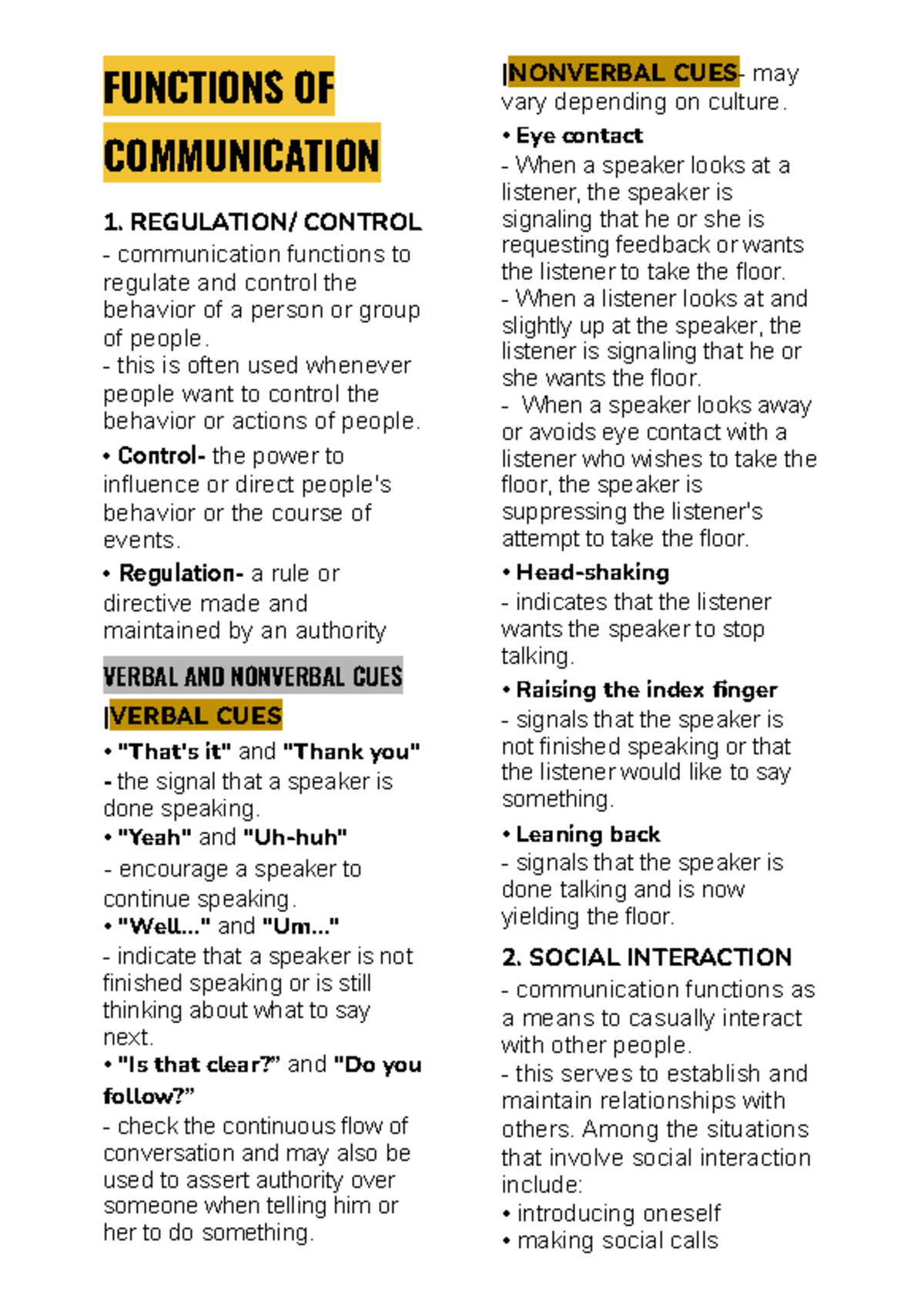 ORAL- Communication Functions: A Comprehensive Overview - Studocu
