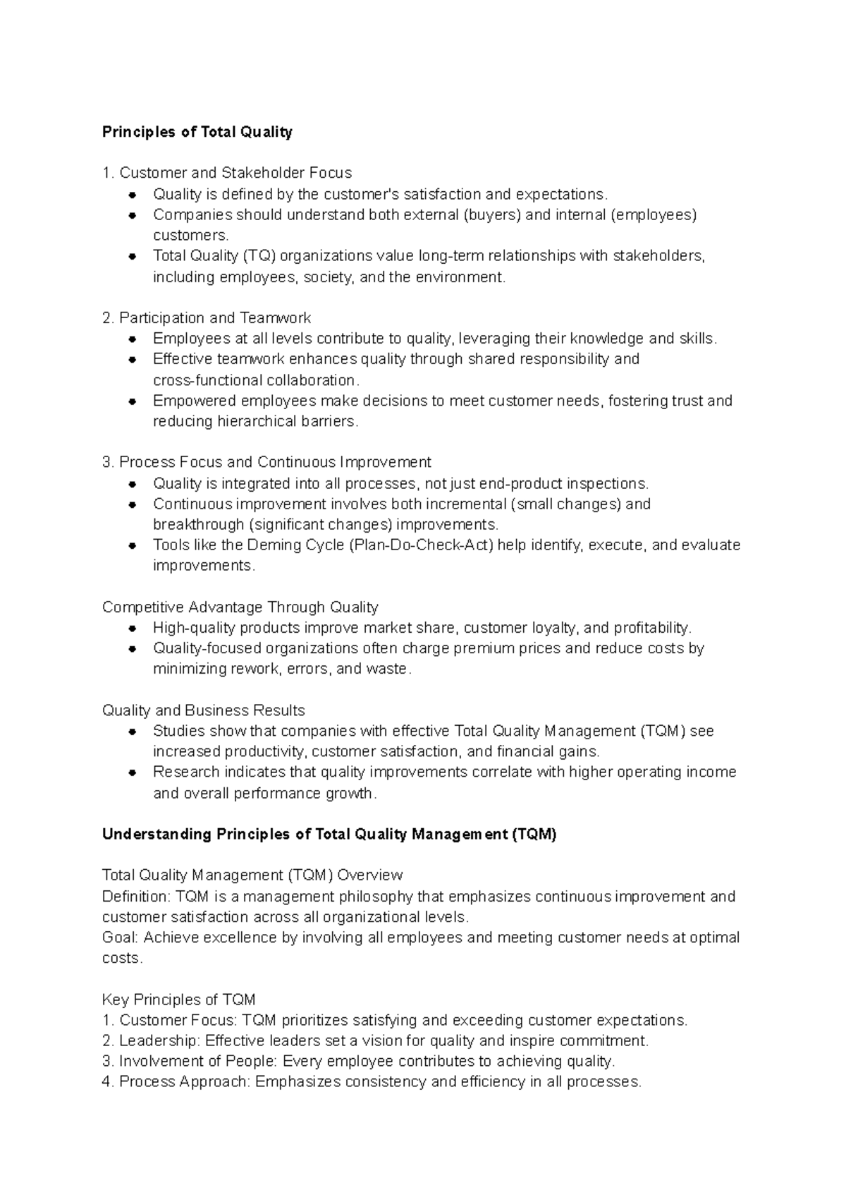 TQM Midterm- Reviewer - tot-“ quality management - Principles of Total ...