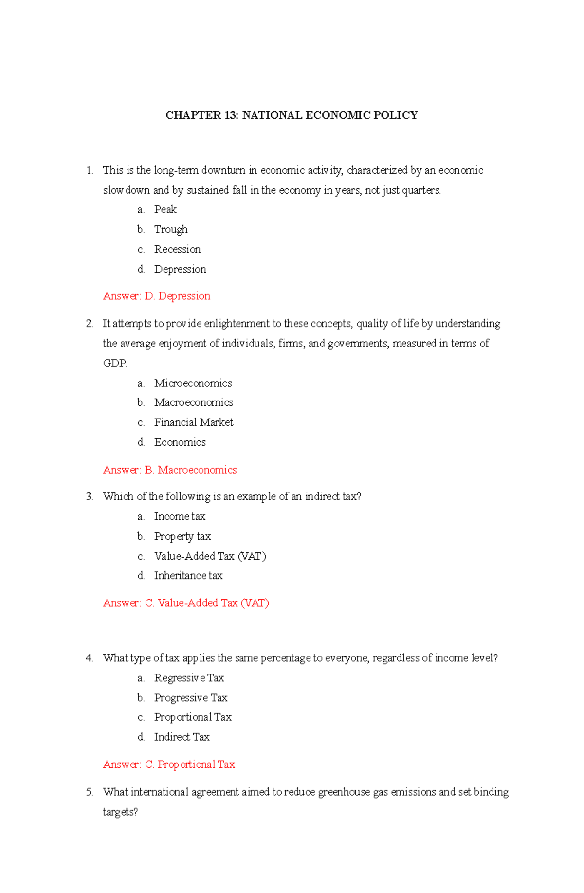 Chapter 13: National Economic Policy - MCQs Review - Studocu