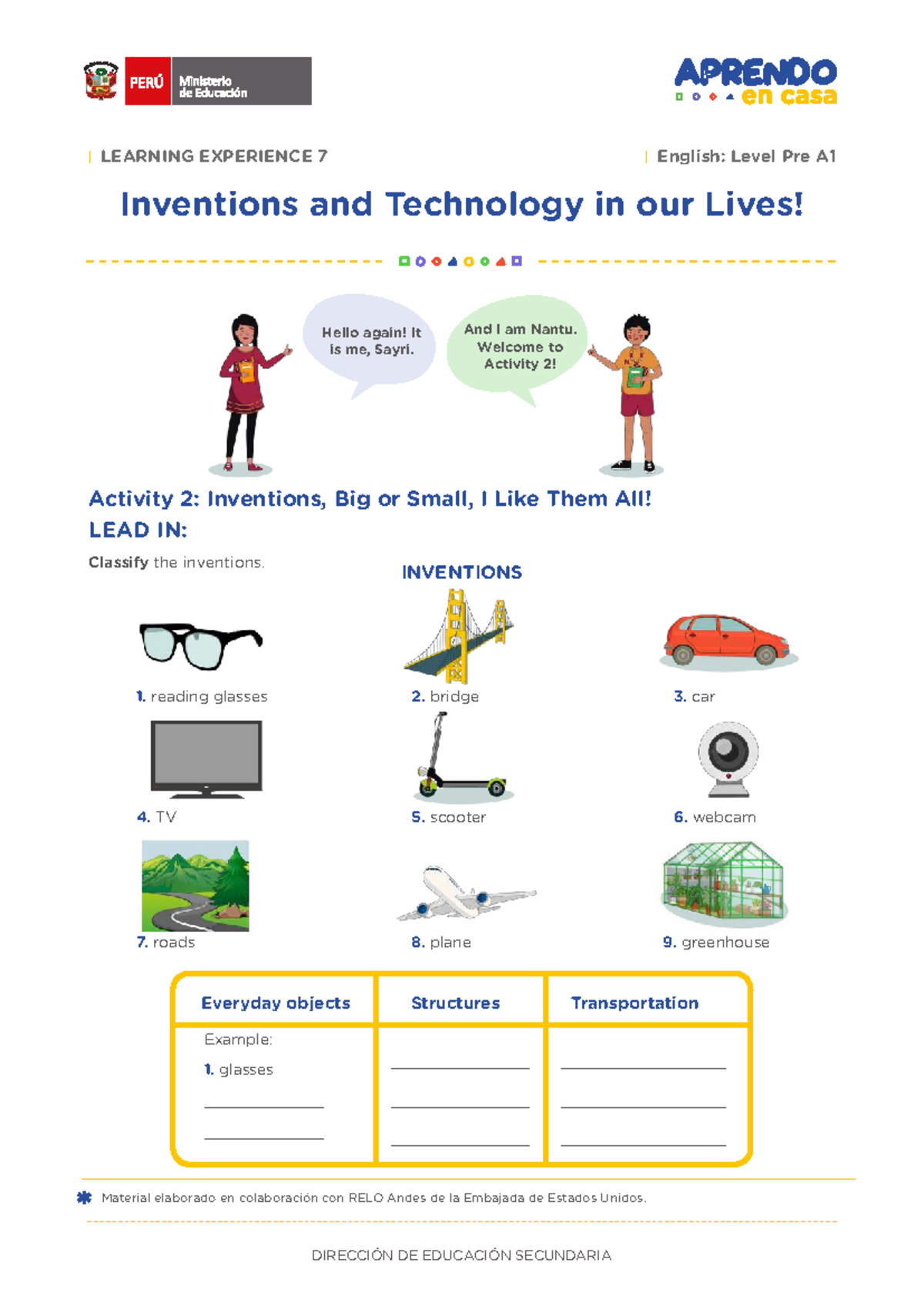LEARNING EXPERIENCE 7: Inventions & Technology - Activity 2 (Pre A1 ...