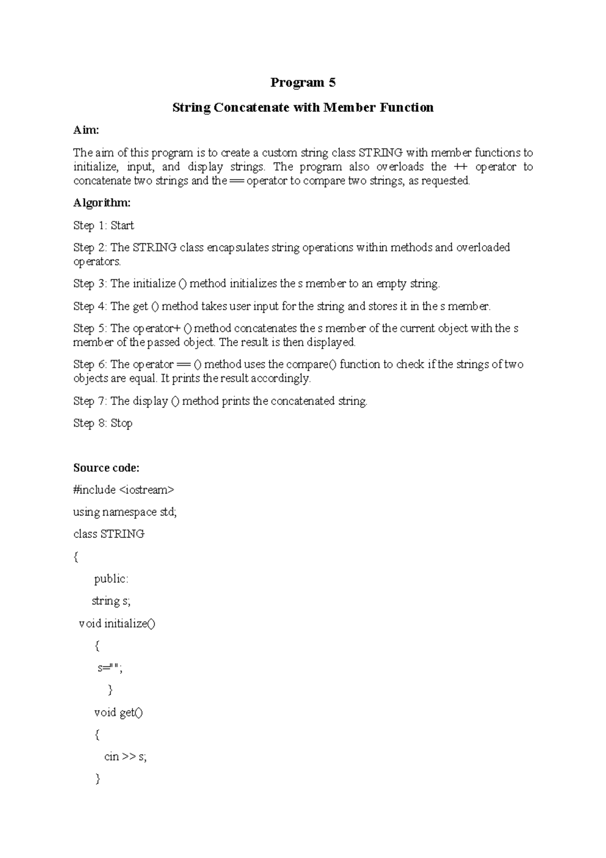 Program 5 - Custom STRING Class with Concatenation & Comparison - Studocu