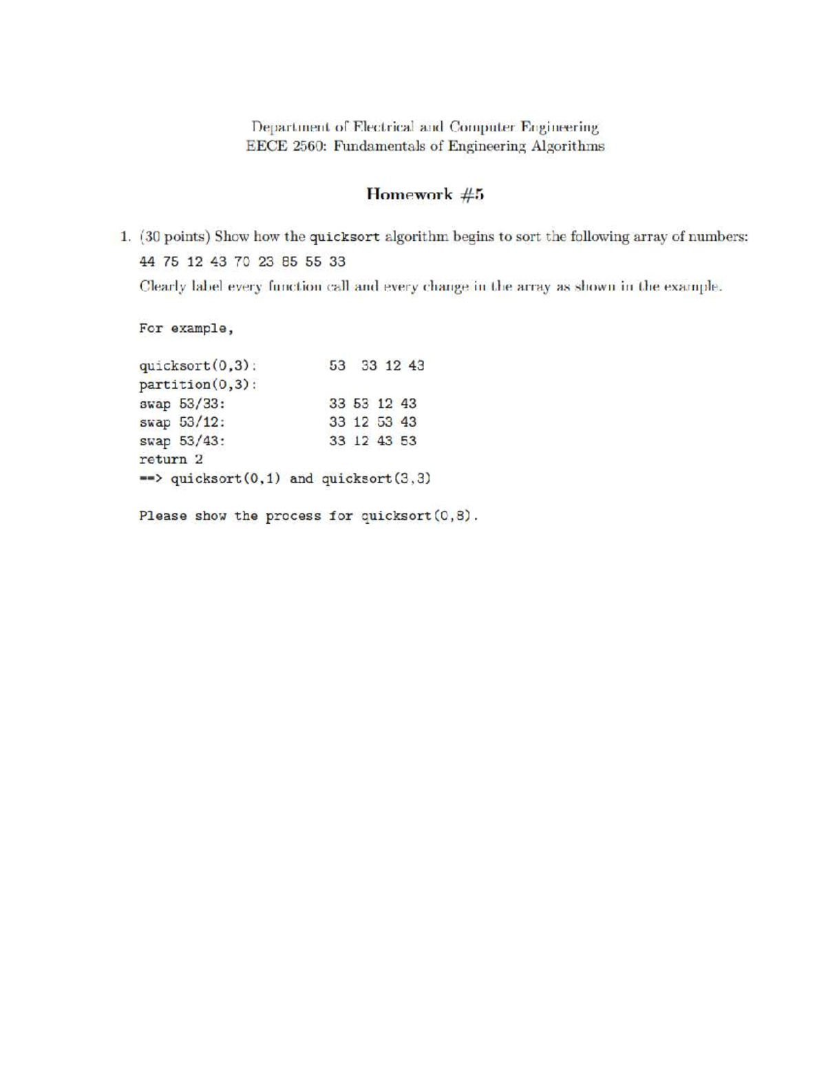 EECE 2560: Homework #5 on Quicksort & Binary Search Algorithms - Studocu