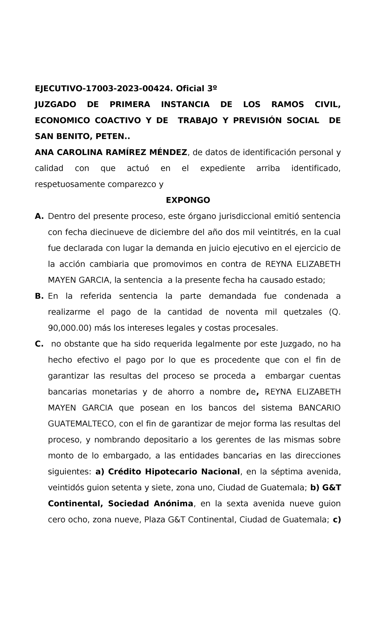 Ejecutivo sobre Embargo de Cuentas - Juzgado 17003-2023-00424 - Studocu