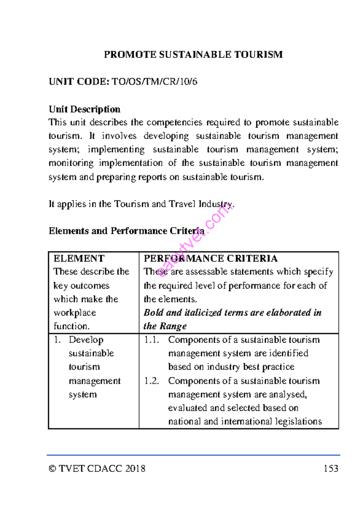 Sustainable tourism - PROMOTE SUSTAINABLE TOURISM UNIT CODE: TO/OS/TM ...
