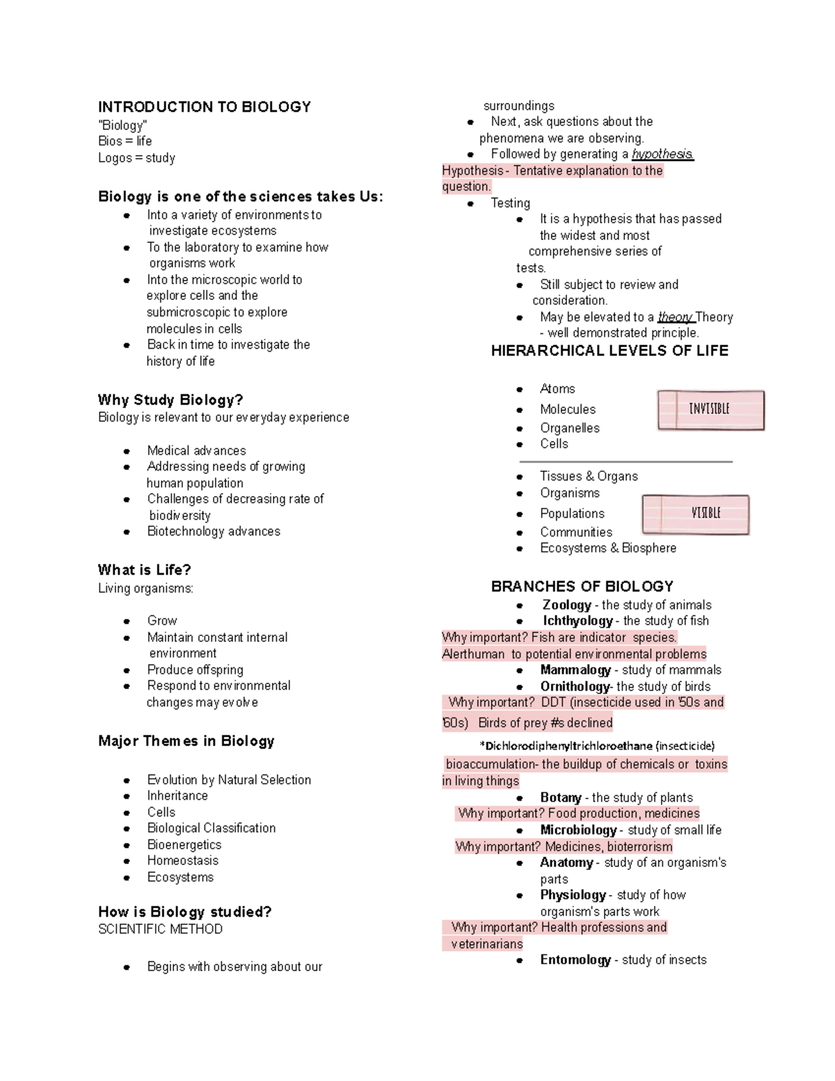 Biology 101: Comprehensive Study Guide and Review Notes - Studocu