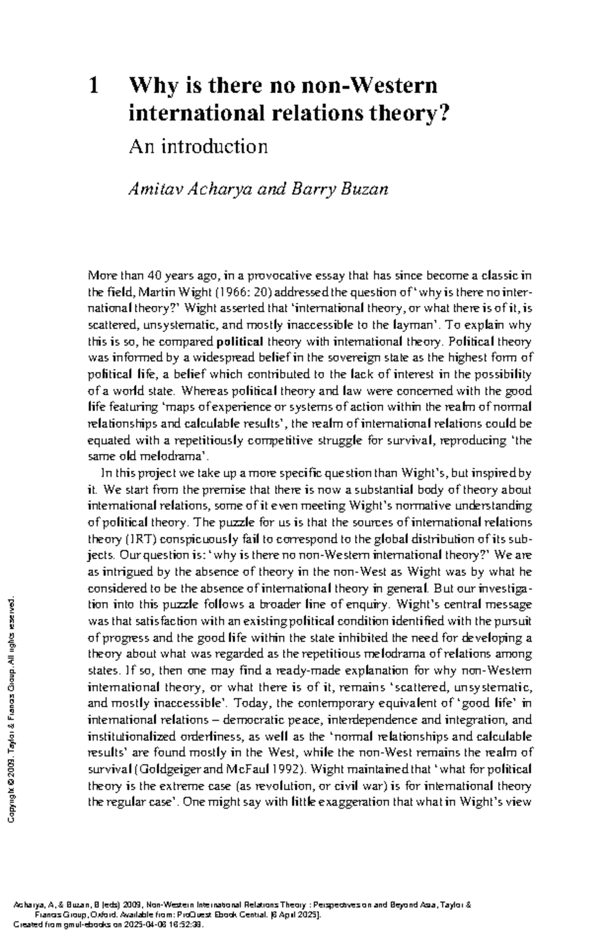 Why is there no non-Western international relations theory? An