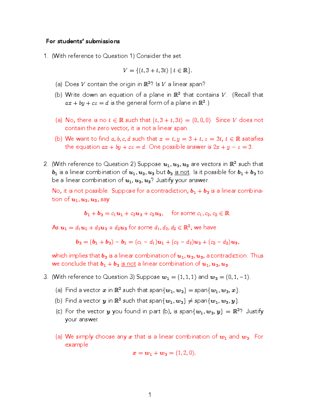 Student Submission Questions (Lecture 05) on Linear Algebra Concepts ...