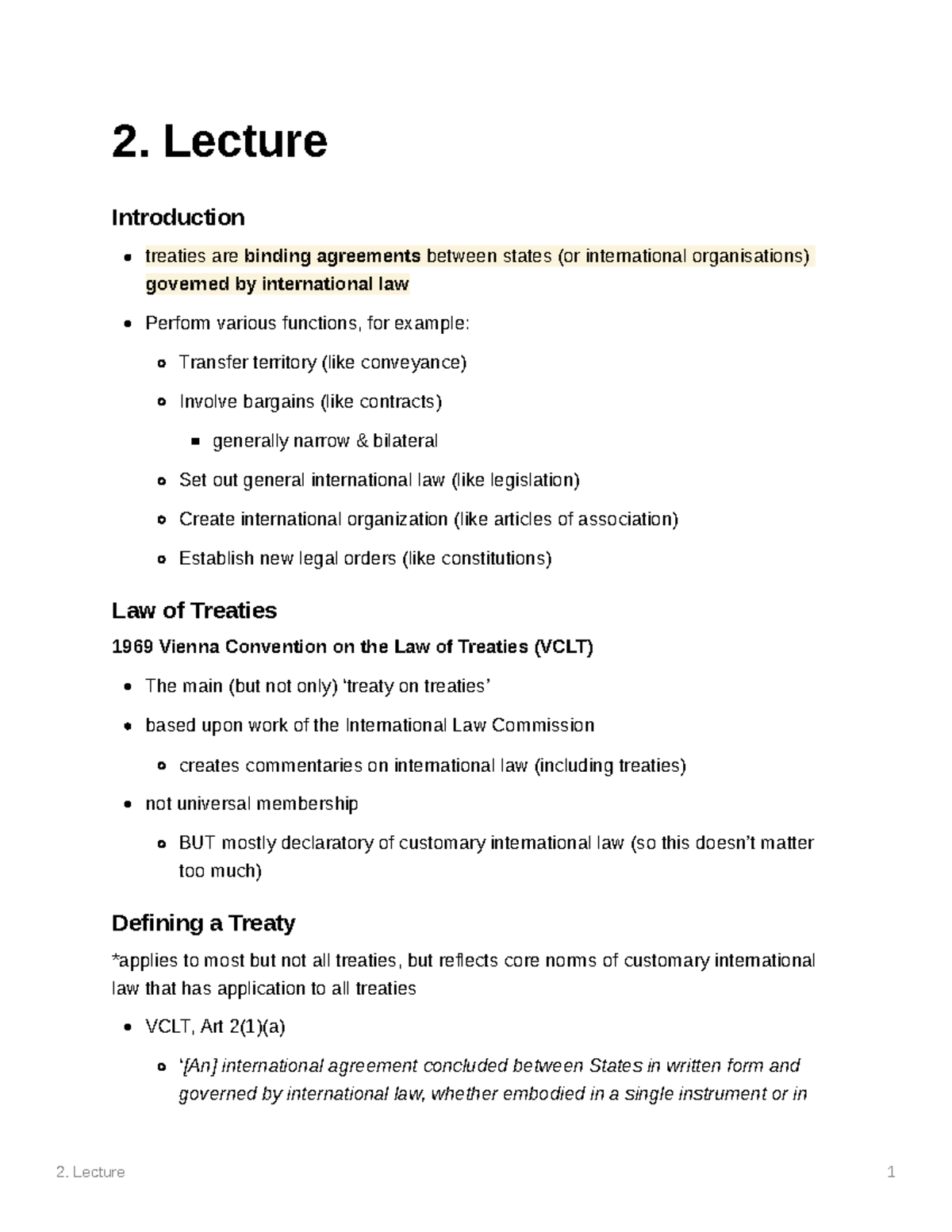 T3 Lecture - Summary of Treaties in International Law Textbook - Studocu