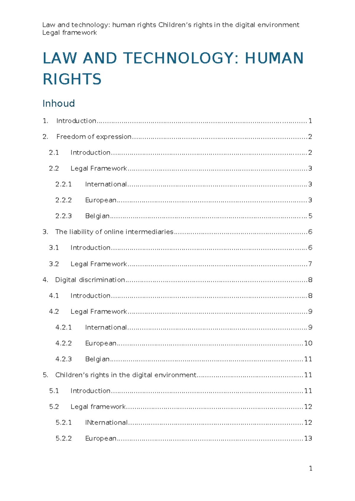 LAW AND TECHNOLOGY: HUMAN RIGHTS IN THE DIGITAL ENVIRONMENT - Studocu
