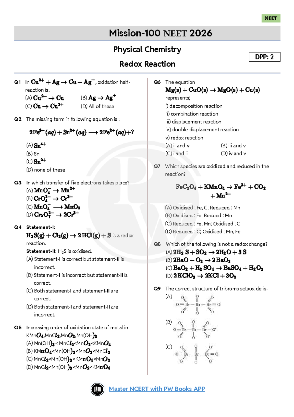 NEET 2026 Physical Chemistry DPP: Redox Reactions Q1-Q27 - Studocu