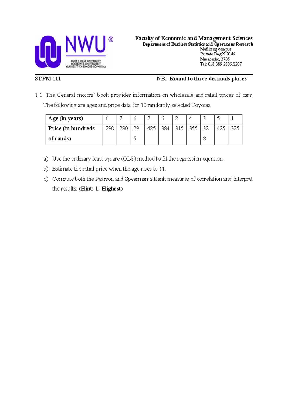 Exercise 3 - regression analysis - Faculty of Economic and Management ...