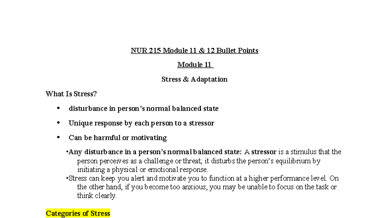 NUR 215 Module 11 & 12: Understanding Stress and Coping Strategies ...