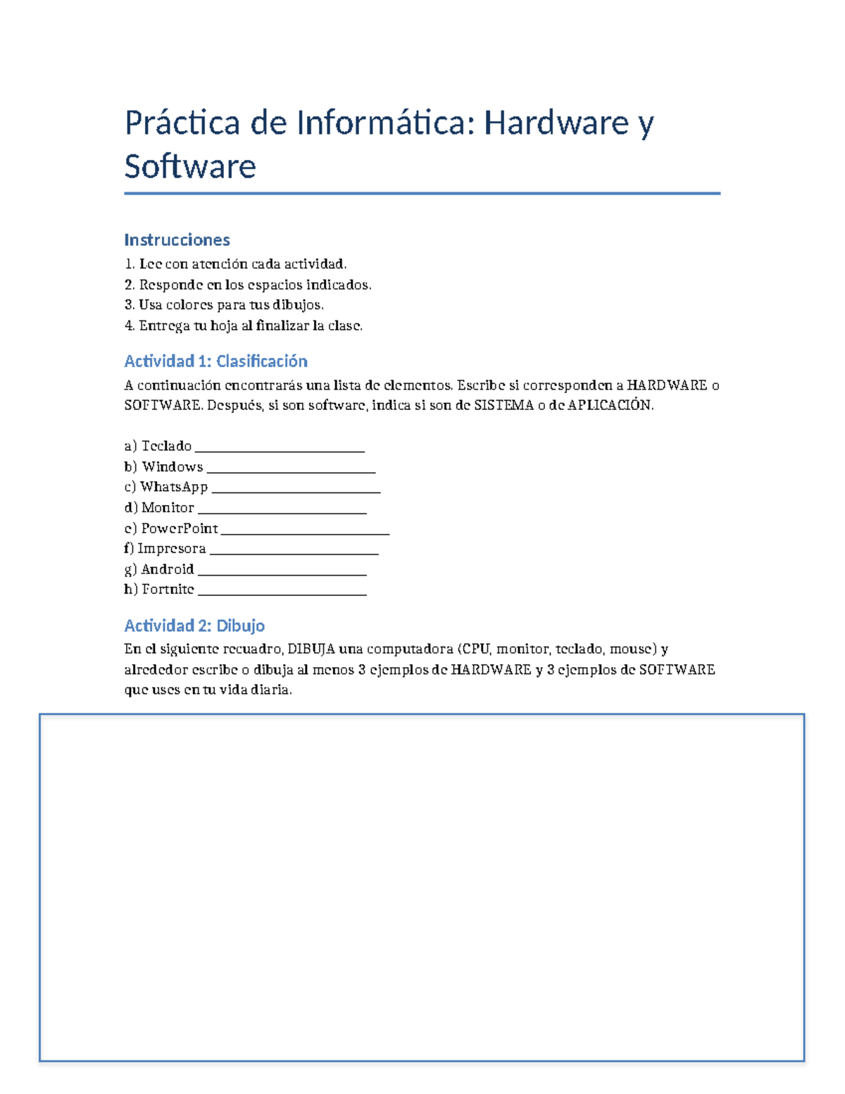 Práctica de Informática: Hardware y Software - Actividades y Ejercicios ...