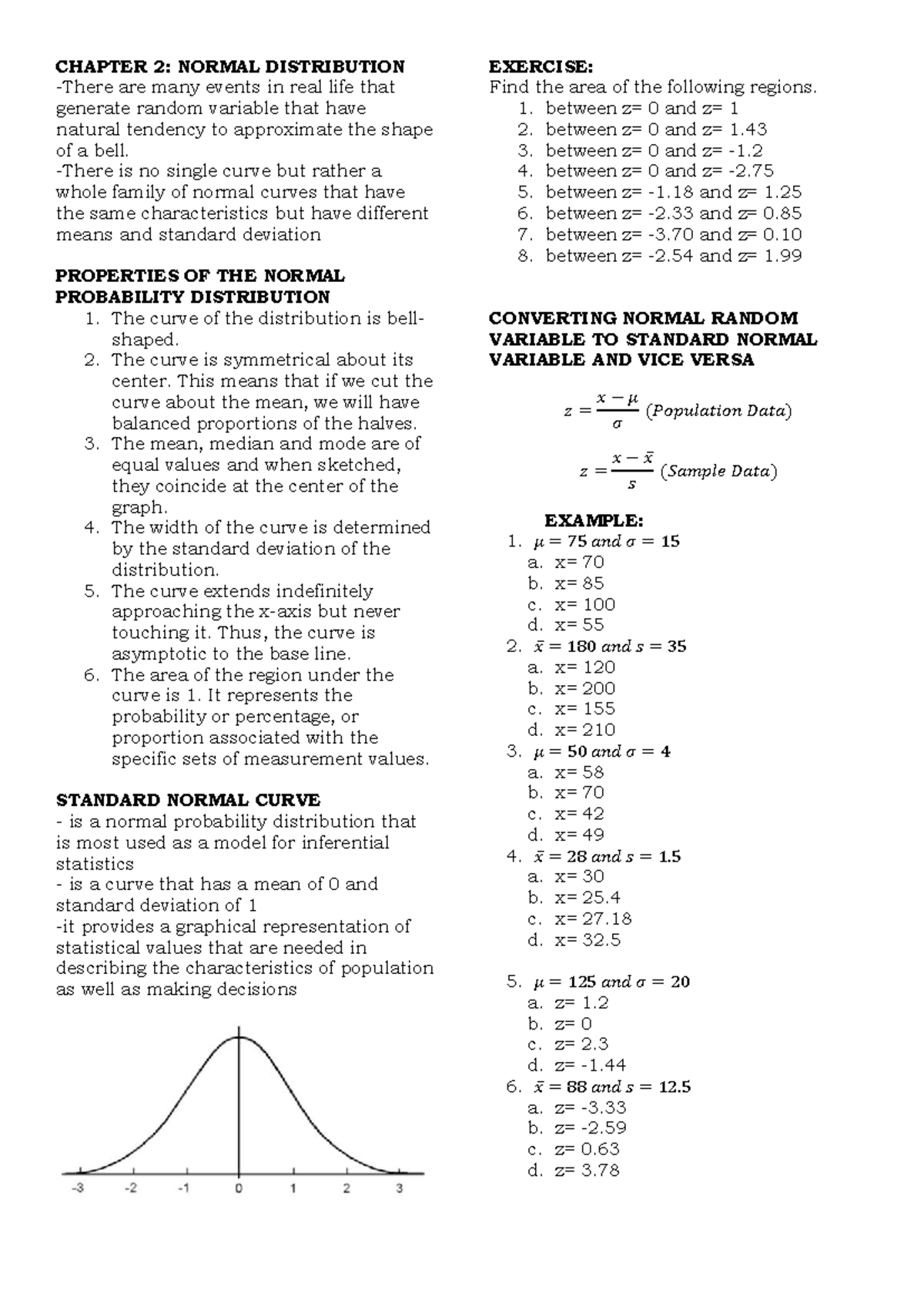 Chapter 2 Normal Distribution - CHAPTER 2: NORMAL DISTRIBUTION There ...