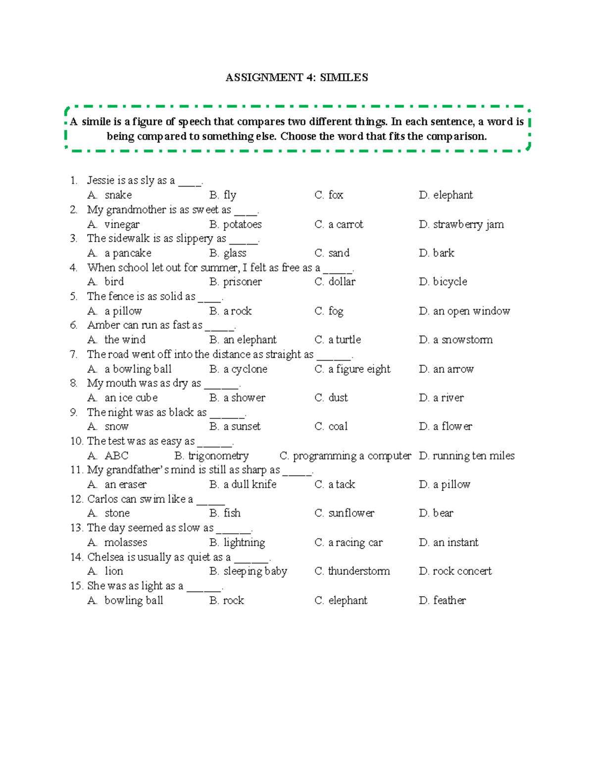 ASSIGNMENT 4: SIMILES EXERCISES FOR ELEARNING - Studocu