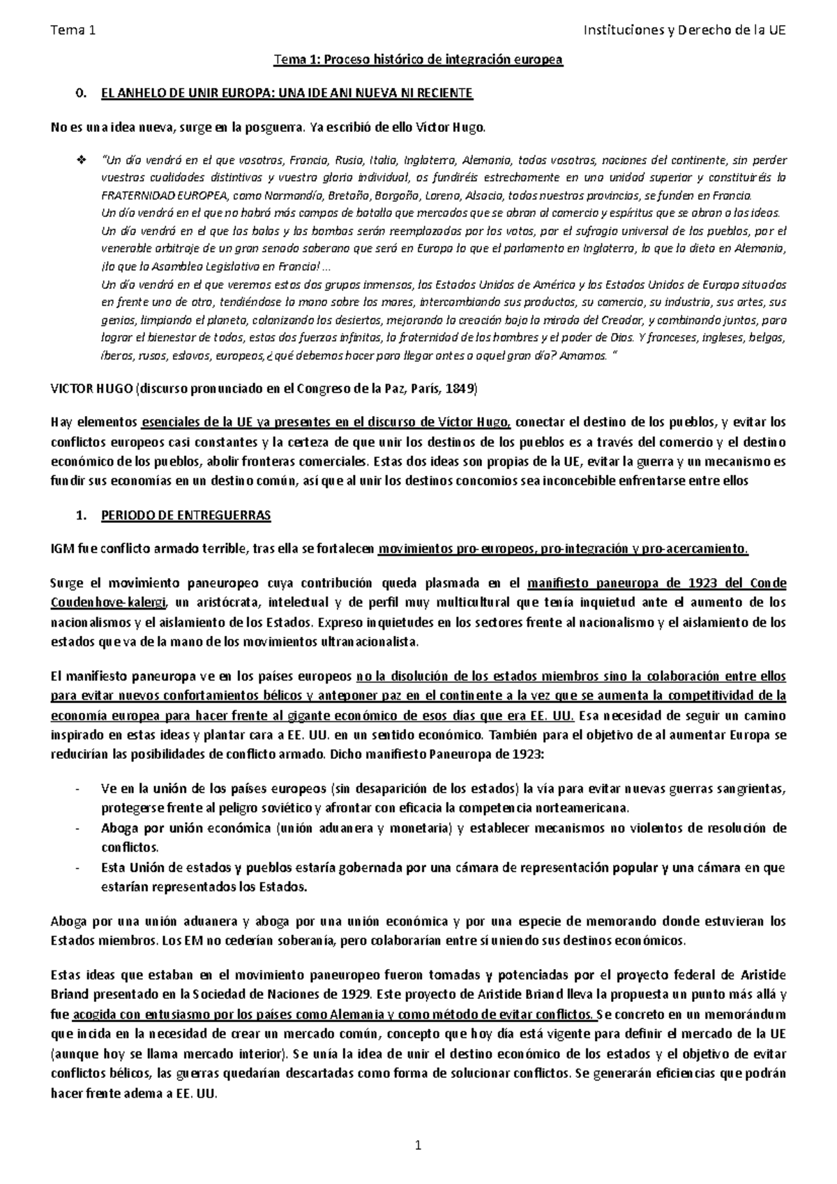 Tema 1: Instituciones y Derecho de la UE - Proceso de Integración ...