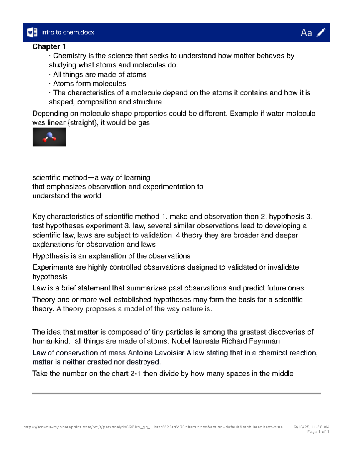 Intro to Chem (CHEM101) - Key Concepts from Chapter 1 - Studocu