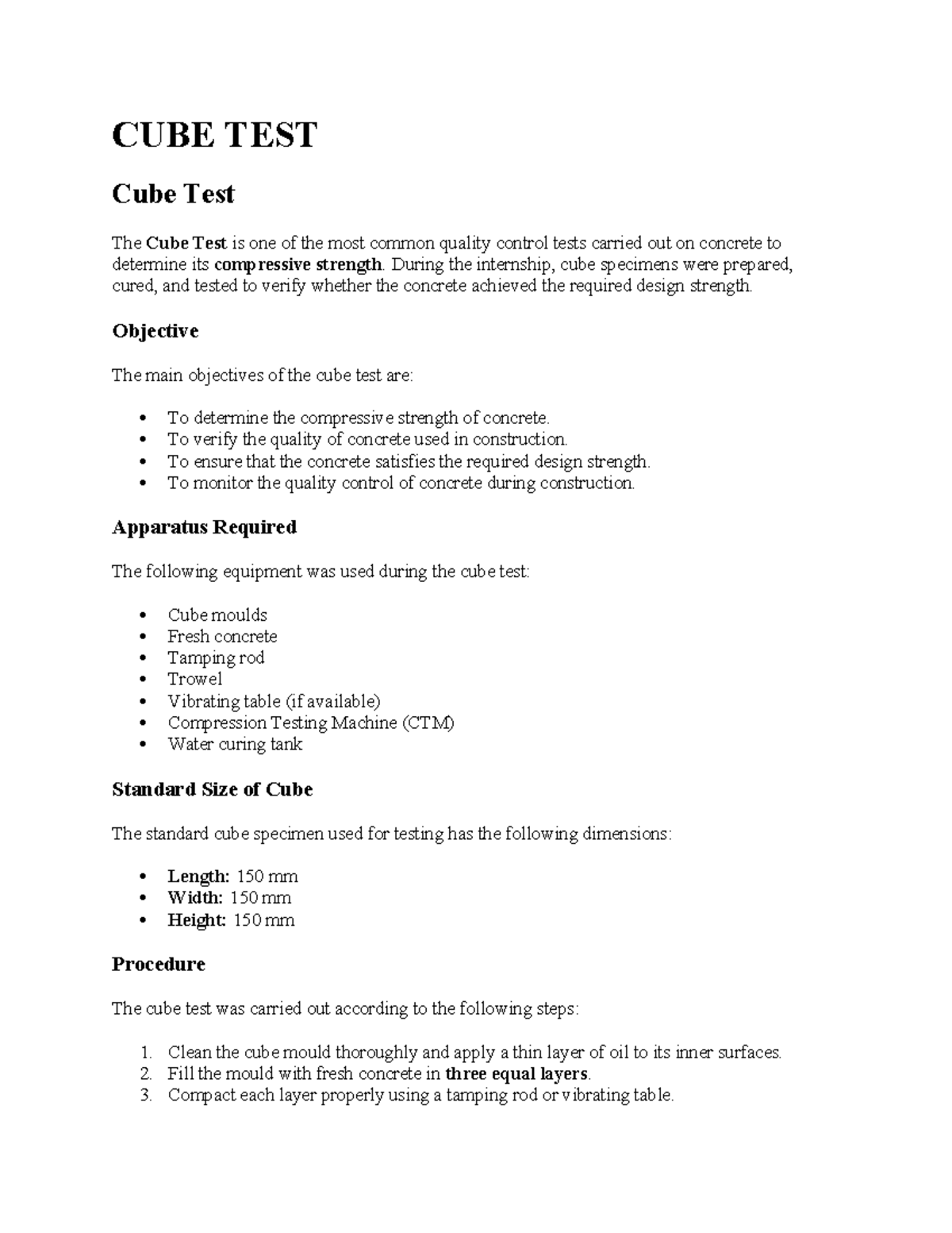 CIVIL ENG 101: Cube Test and Quality Control in Concrete - Studocu