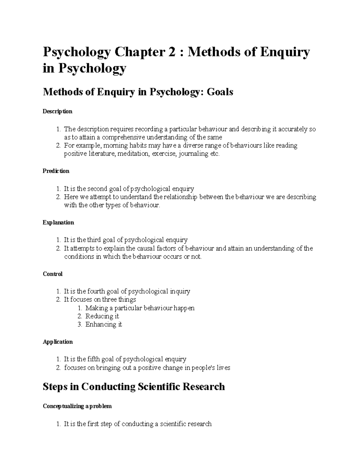 Psychology Chapter 2: Goals & Methods of Enquiry in Psychology - Studocu