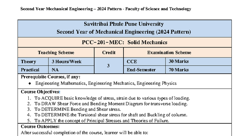 R24 SE (2024) Mechanical Engineering Syllabus: Solid Mechanics Overview ...