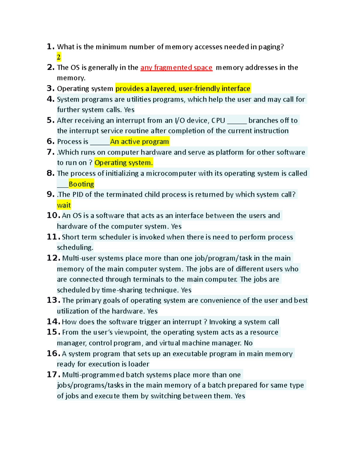 Tổng Hợp Đề Thi Cuối Kỳ + Đáp Án Môn Hệ Điều Hành (Những Câu Sai) - Document Preview