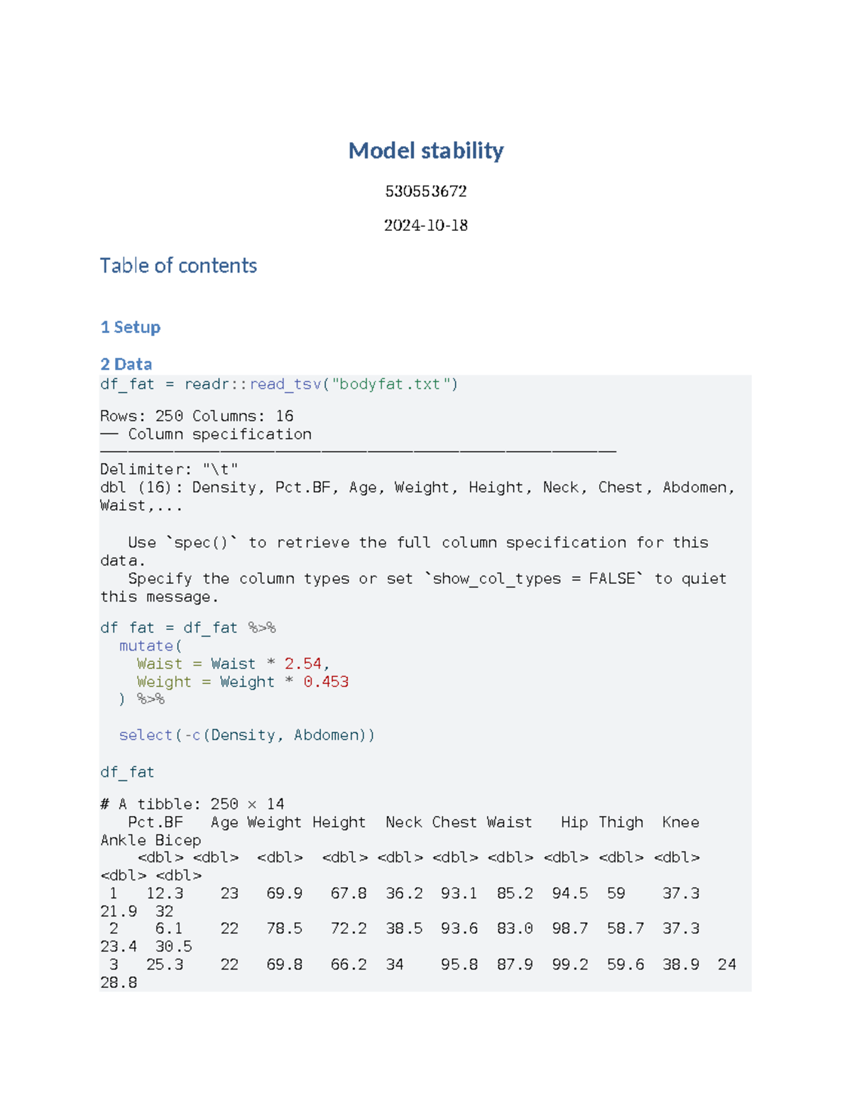 Model Stability Analysis for Course 530553672 - Studocu
