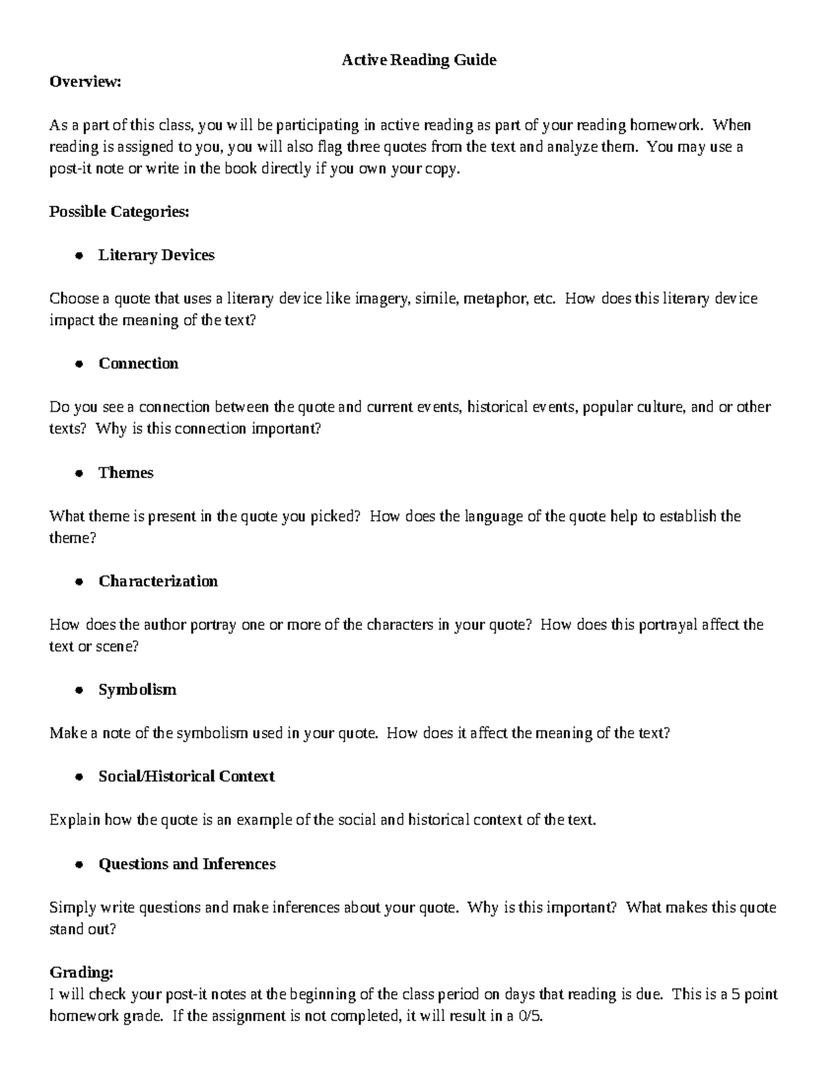 Active Reading Guide - Homework Guidelines for Class - Studocu