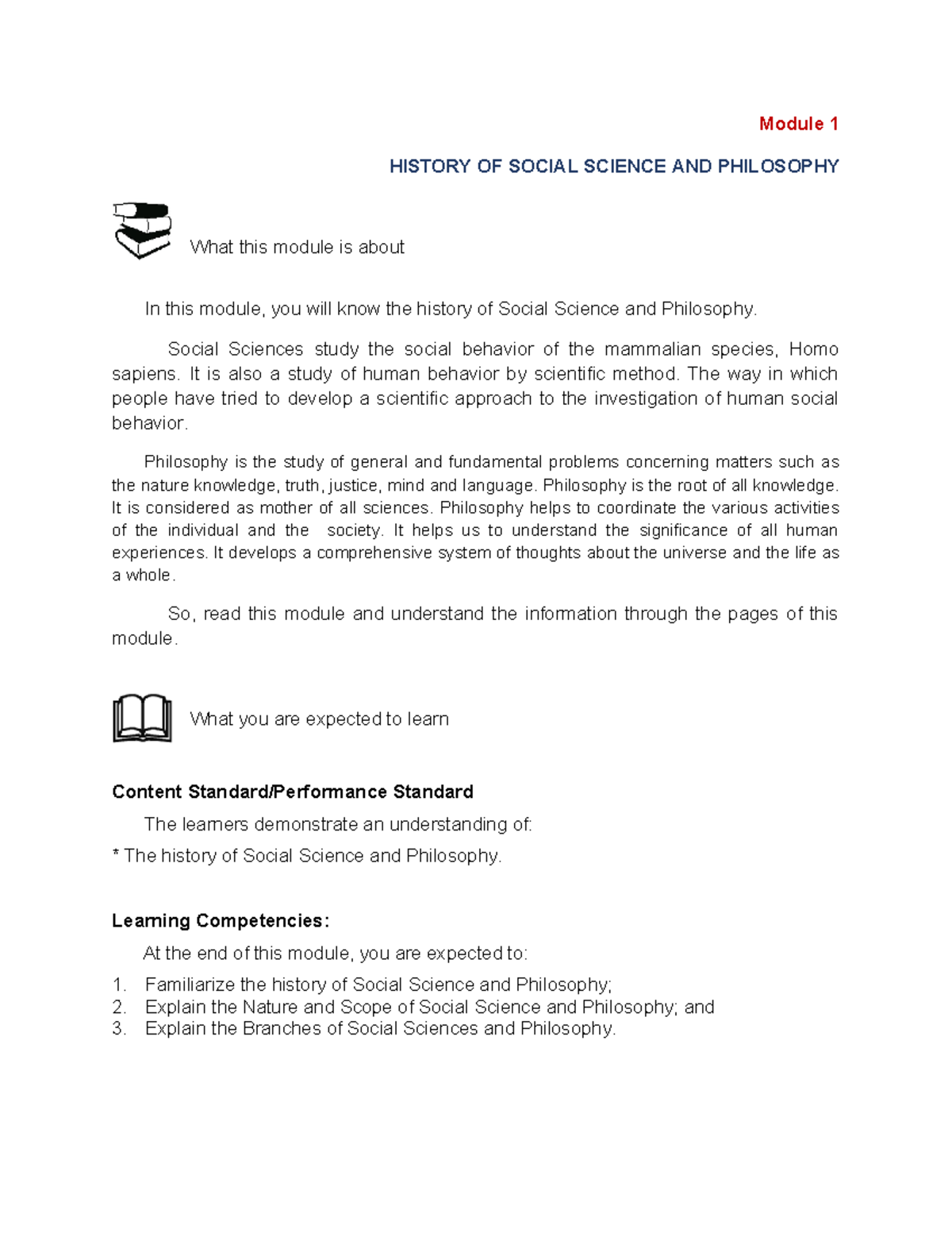 History OF Social Science AND Philosophy - Module 1 HISTORY OF SOCIAL ...