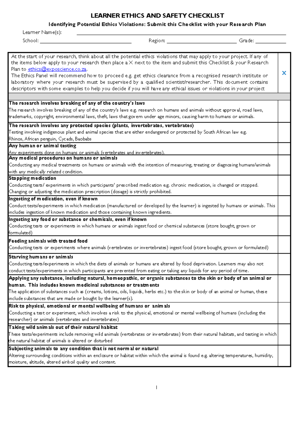 LEARNER ETHICS CHECKLIST: Identifying Potential Violations for Research ...