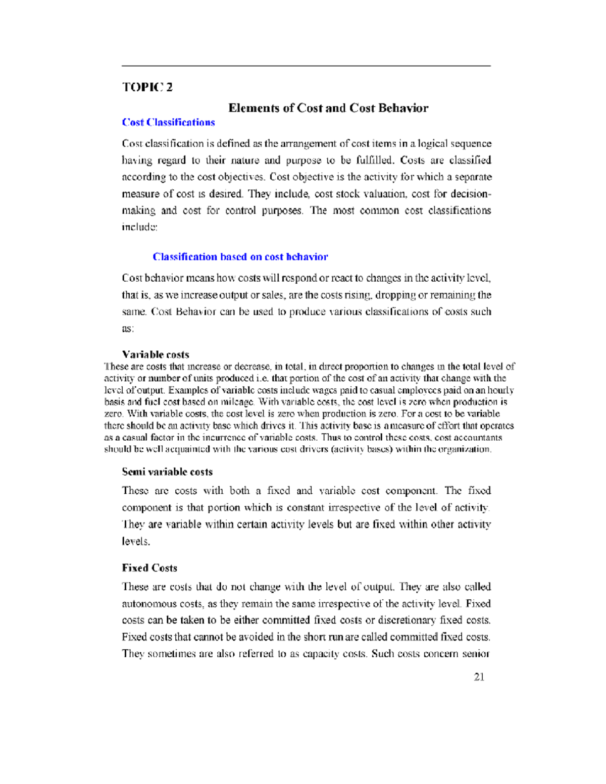 CA Topic 2: Elements of Cost and Cost Behavior Analysis - Studocu