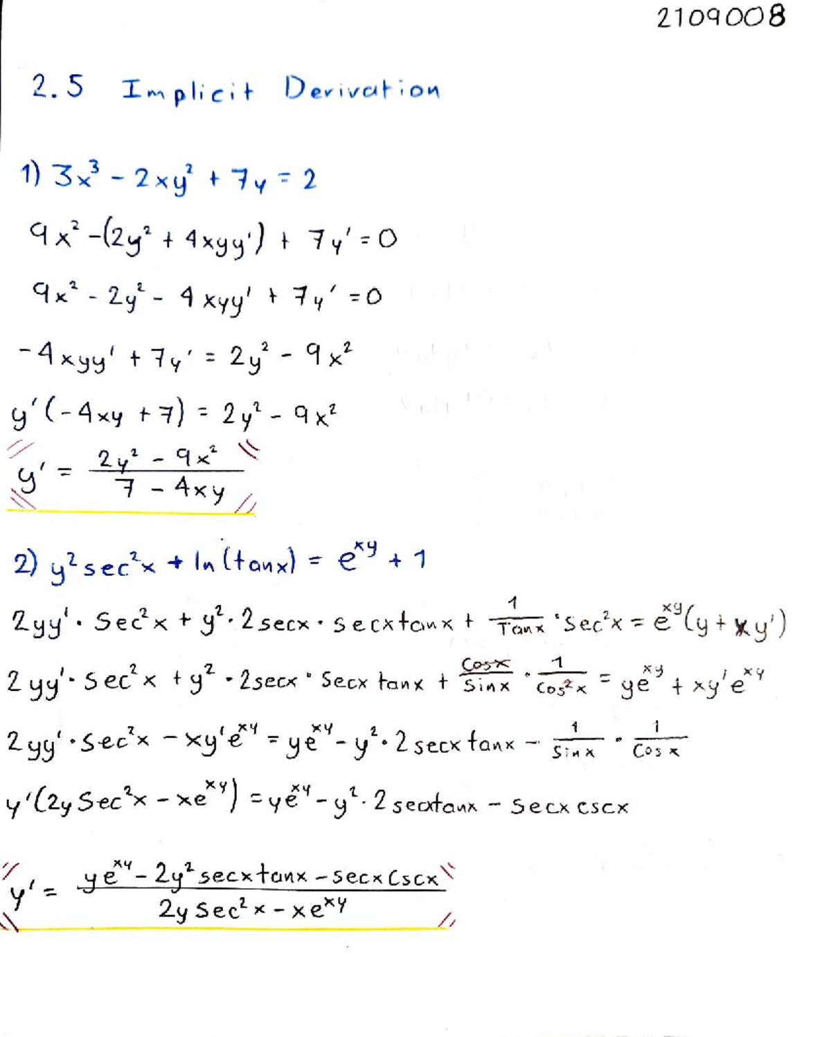 2109008 Calculus 2.5-2.7 Derivatives and Applications Notes - Studocu