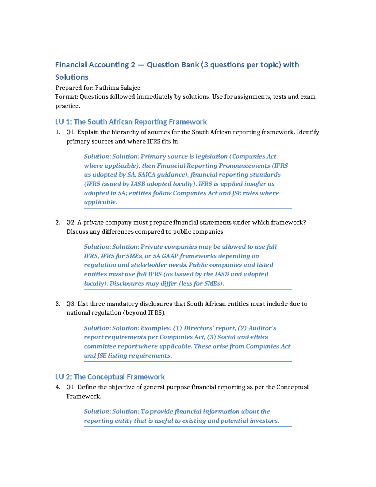 FA2 Question Bank: Practical Examples with Solutions for Exam Prep ...