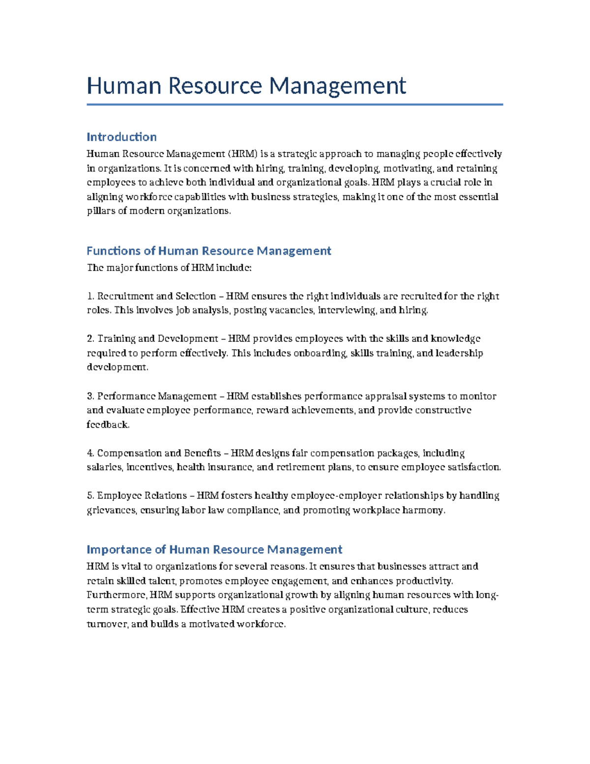 HRM 101: Introduction to Human Resource Management Principles - Studocu