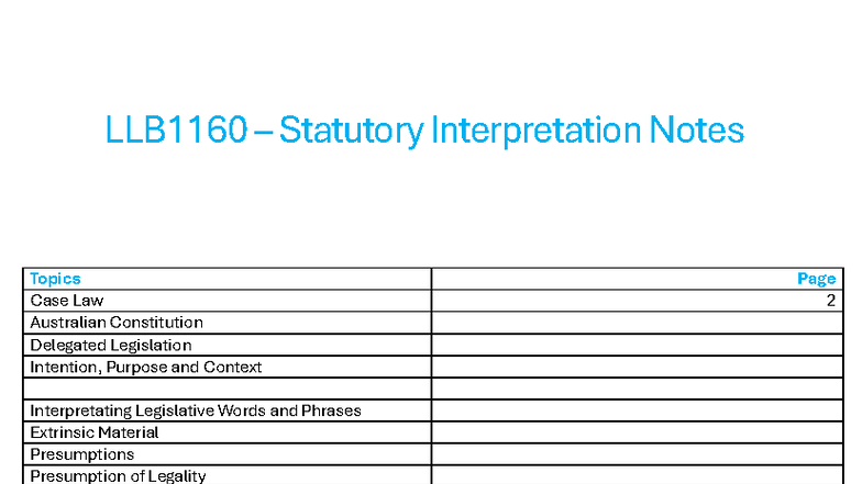LLB1160 - Statutory Interpretation Exam Notes: Key Concepts & Case Law ...