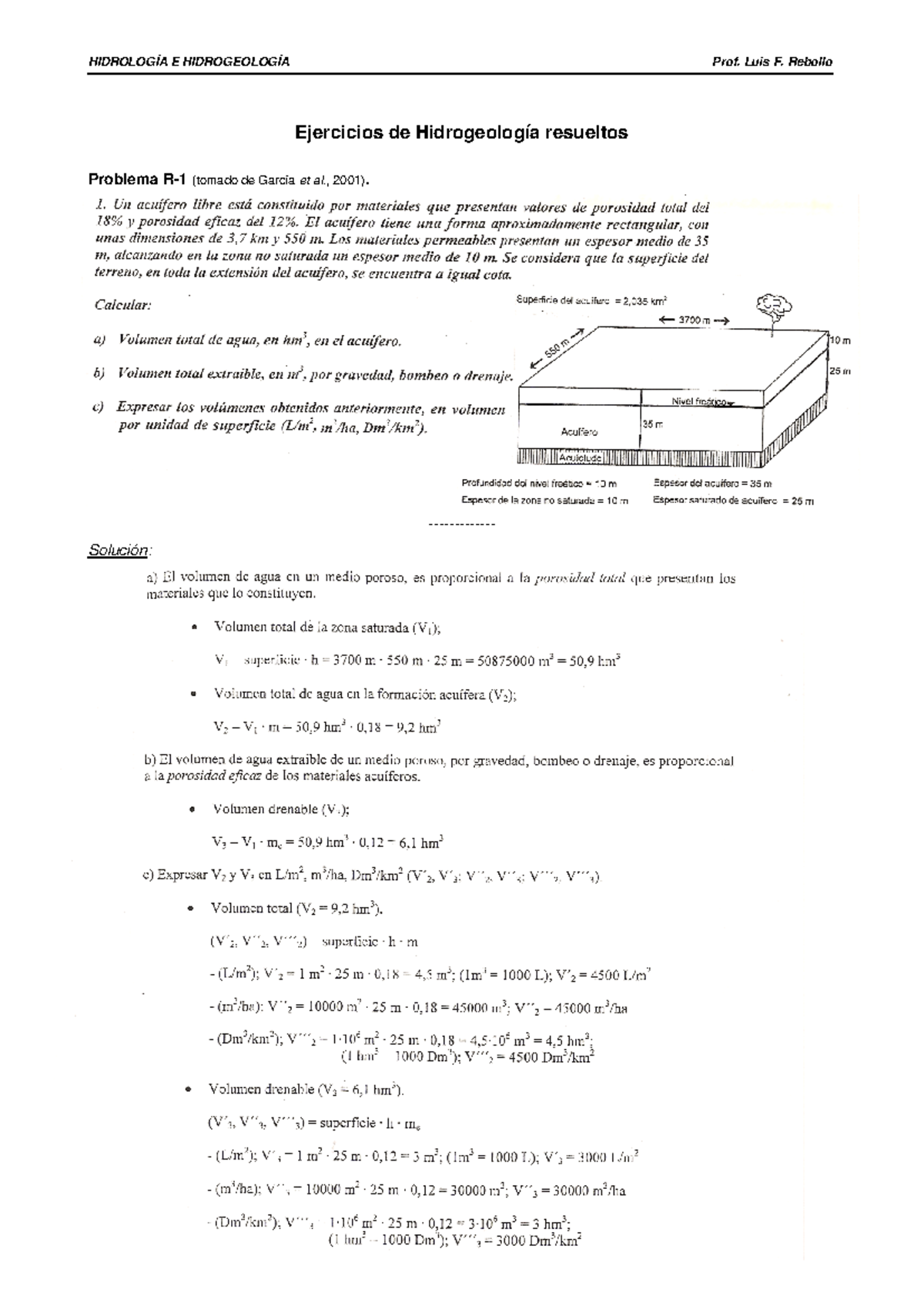 Ejercicios Resueltos de Hidrogeología - Caso Práctico - R-1 a R-18 - Document Preview