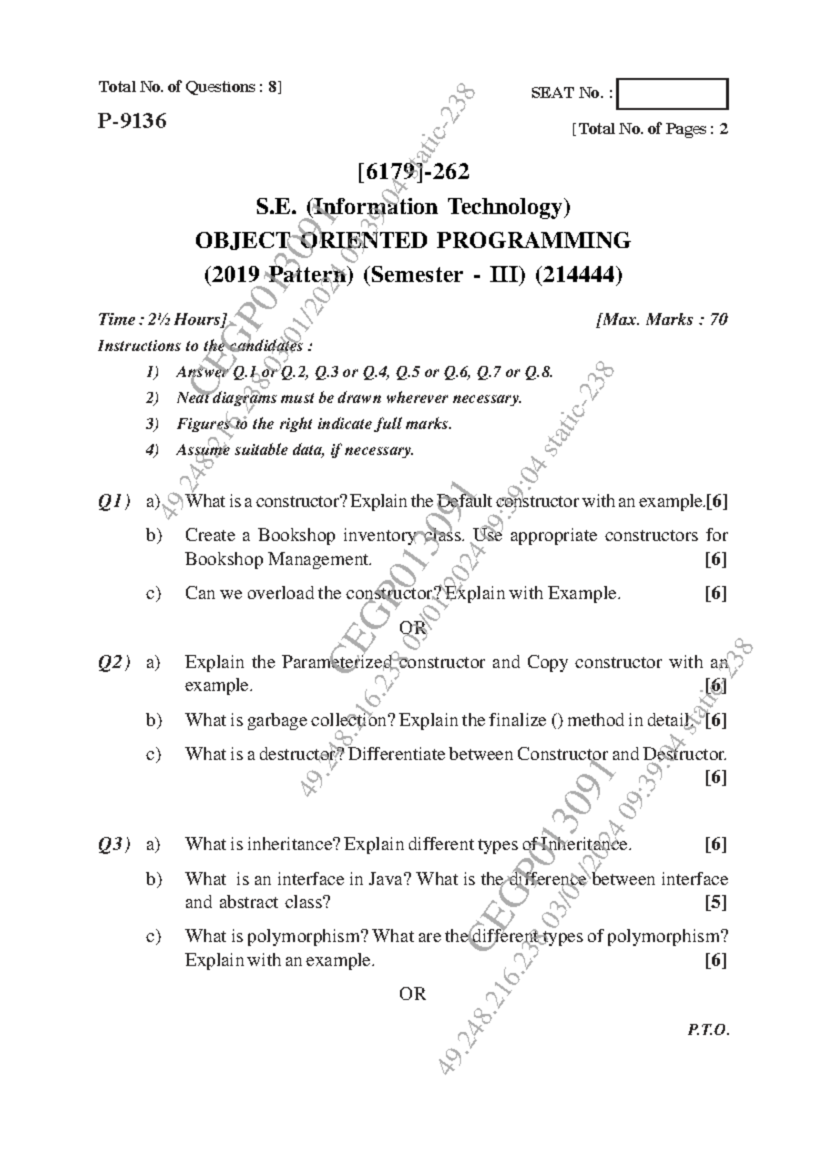 OOP Notes for SEAT No. 23 - Object Oriented Programming (2019 Pattern ...