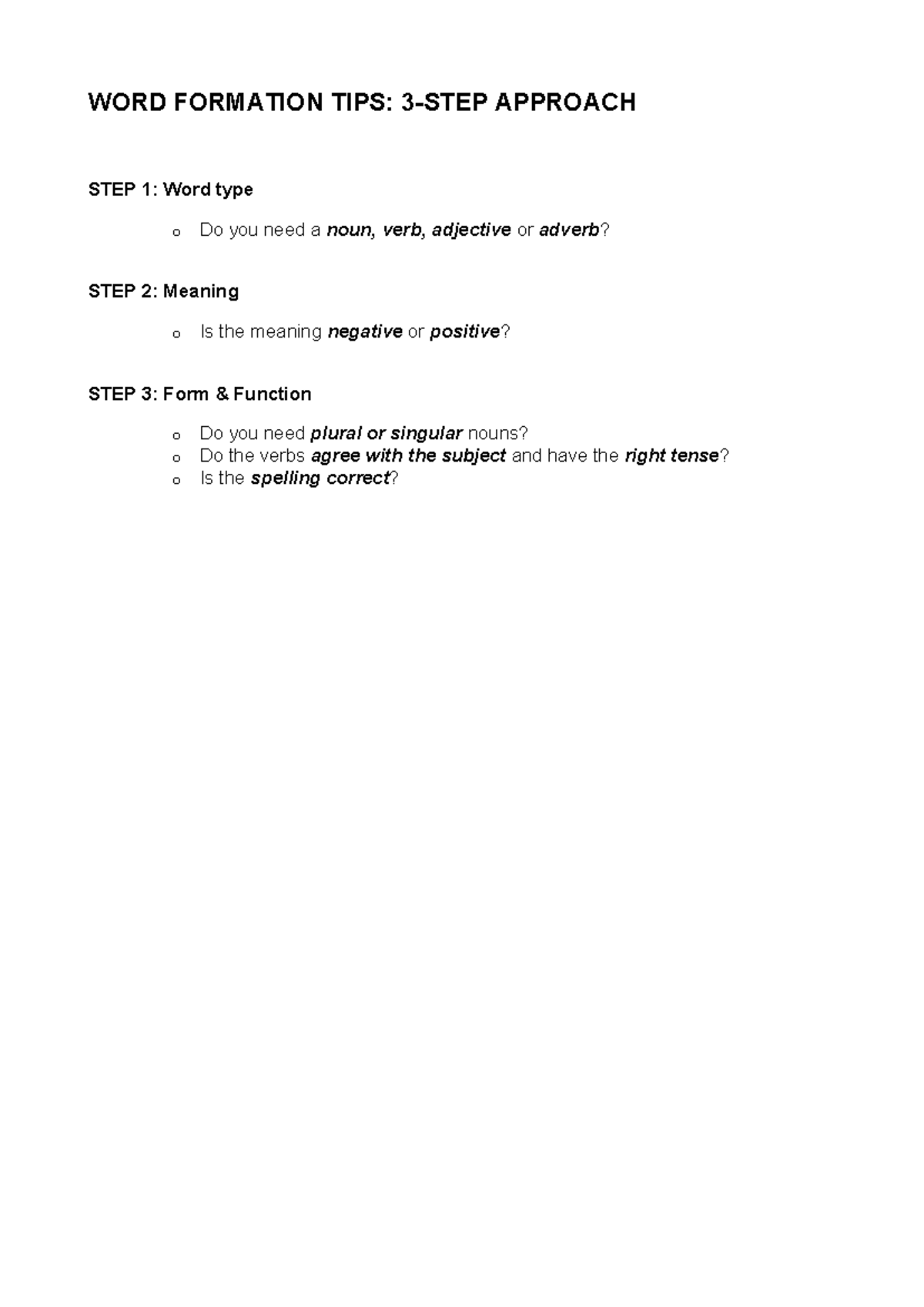 FCE Word Formation Tips: Steps for Nouns, Verbs, Adjectives - Studocu