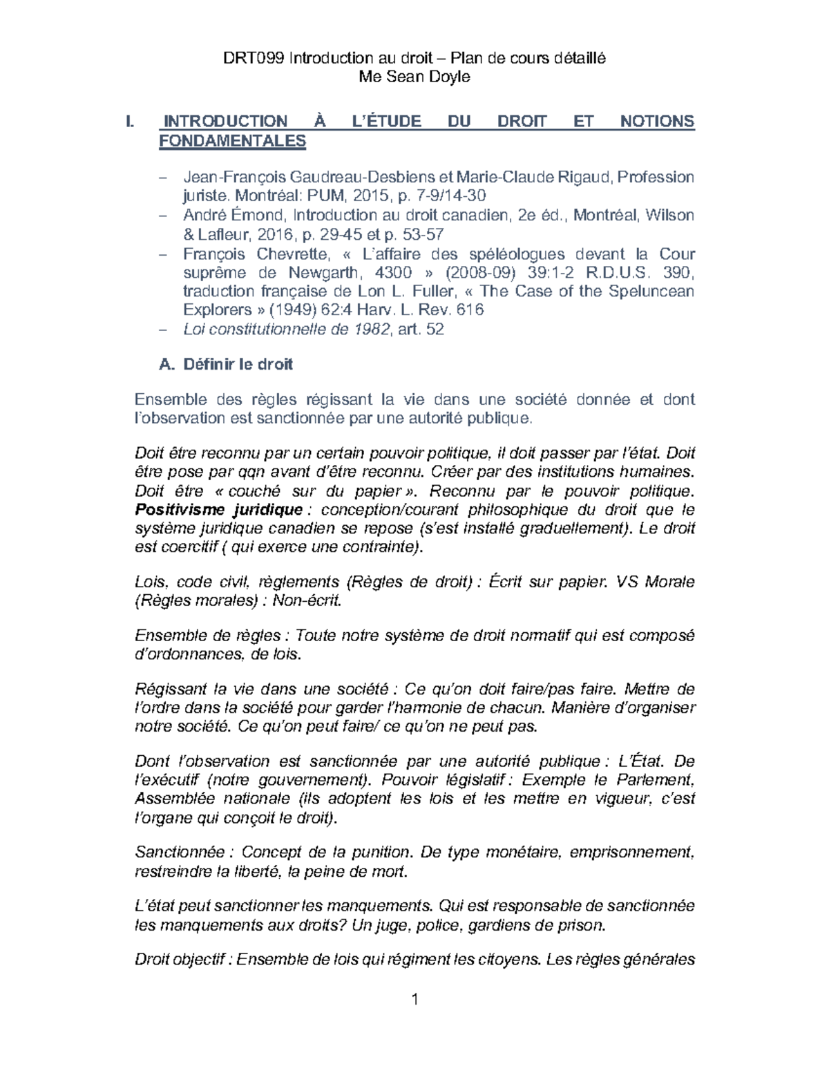 DRT099 Introduction au Droit - Cours 1 & 2 Notes de Cours - Studocu