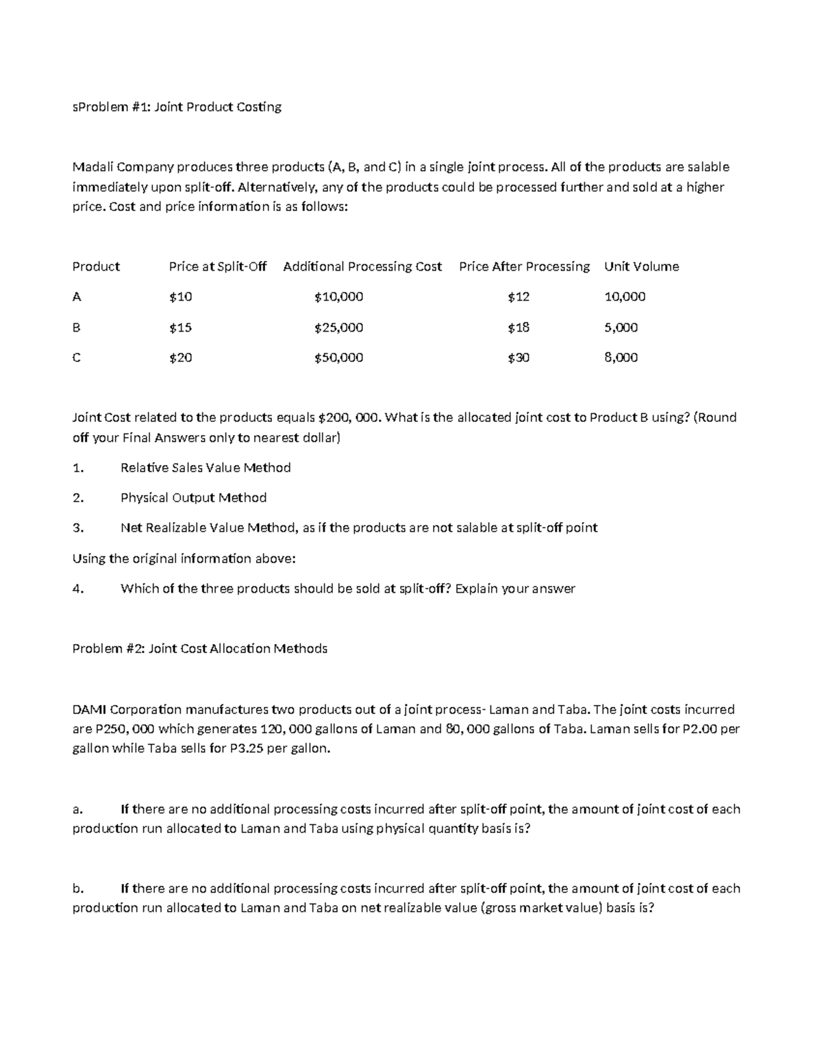 Joint Product Costing Cases and Methods - MET UYRDIKKL - Studocu