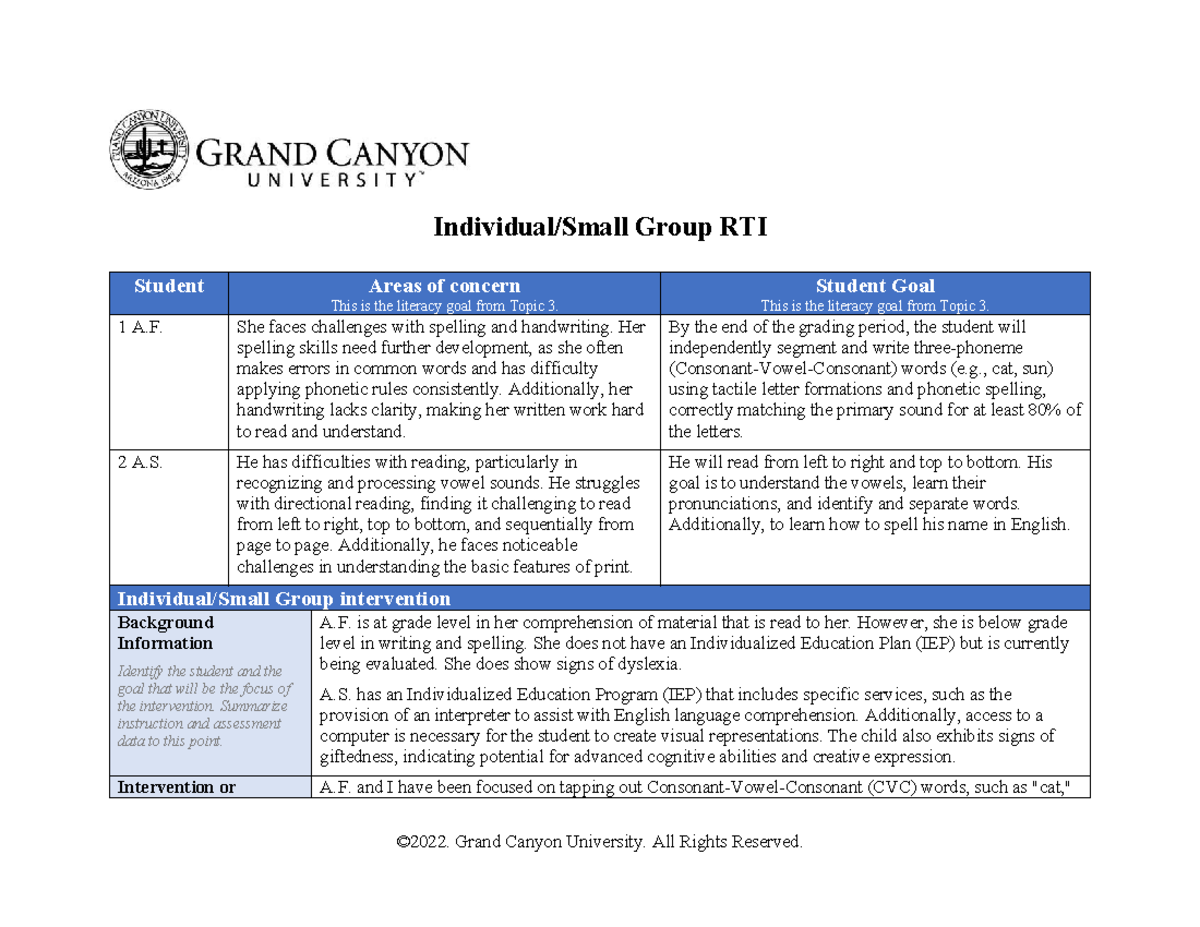 ECS-475-T6 RTI: Student Literacy Goals & Intervention Strategies - Studocu