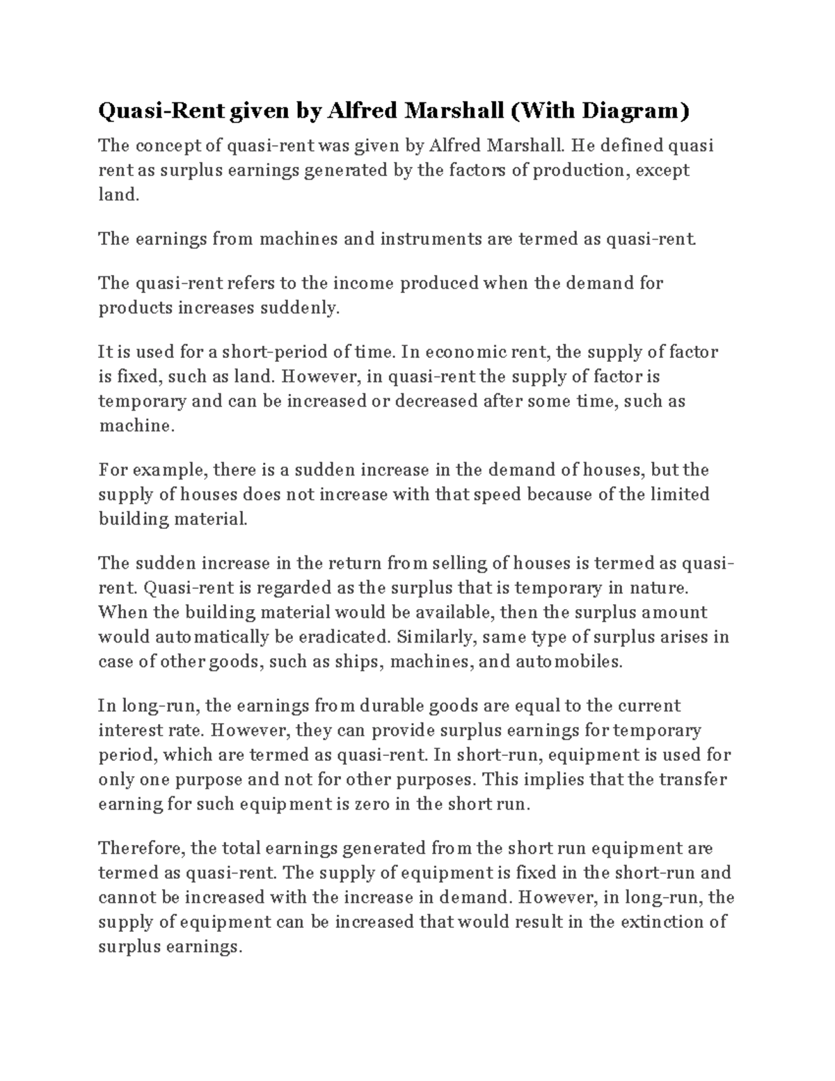 ECON 101: Understanding Quasi-Rent by Alfred Marshall (With Diagram ...