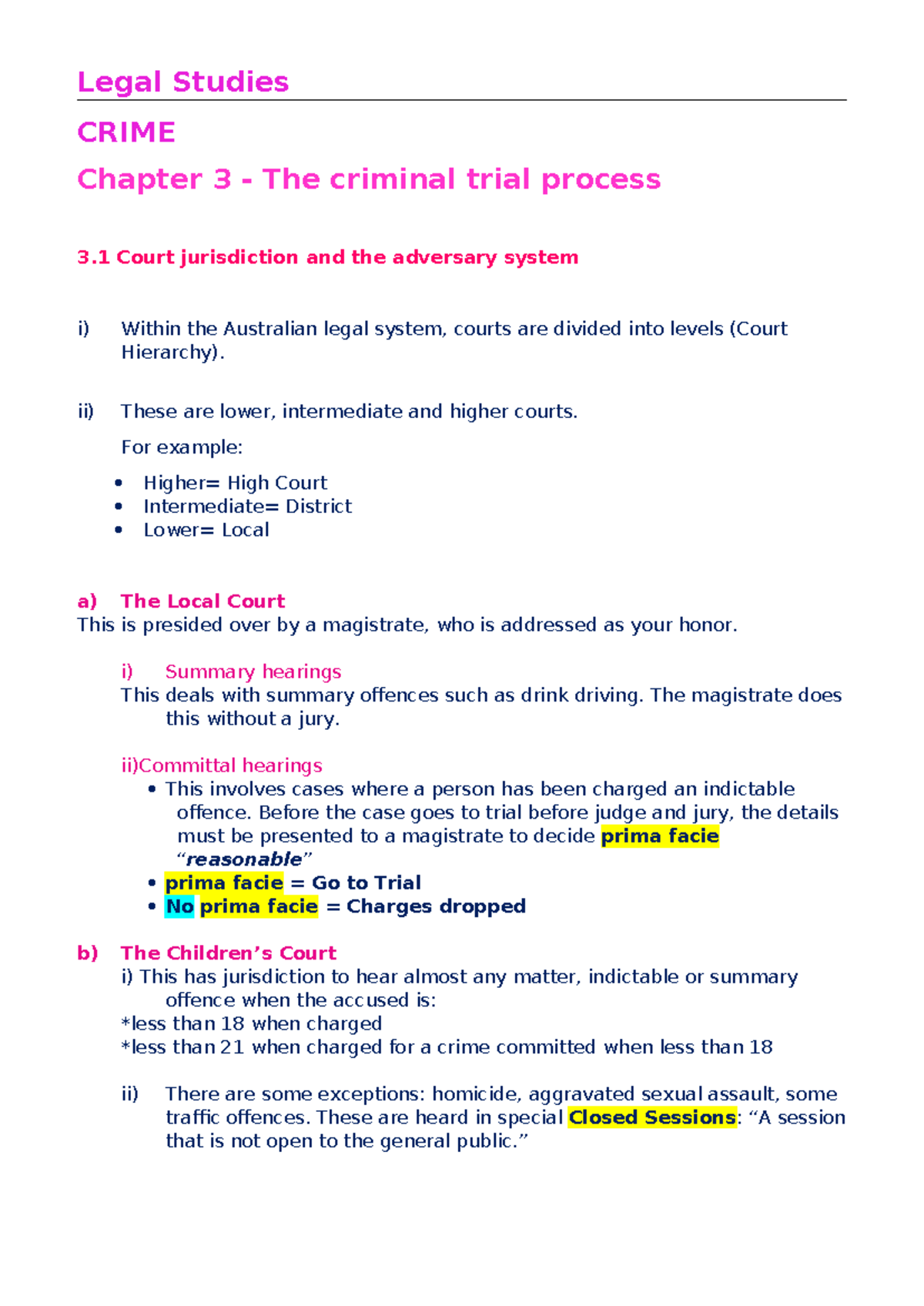Legal Studies CRIME Chapter 3: The Criminal Trial Process Overview ...