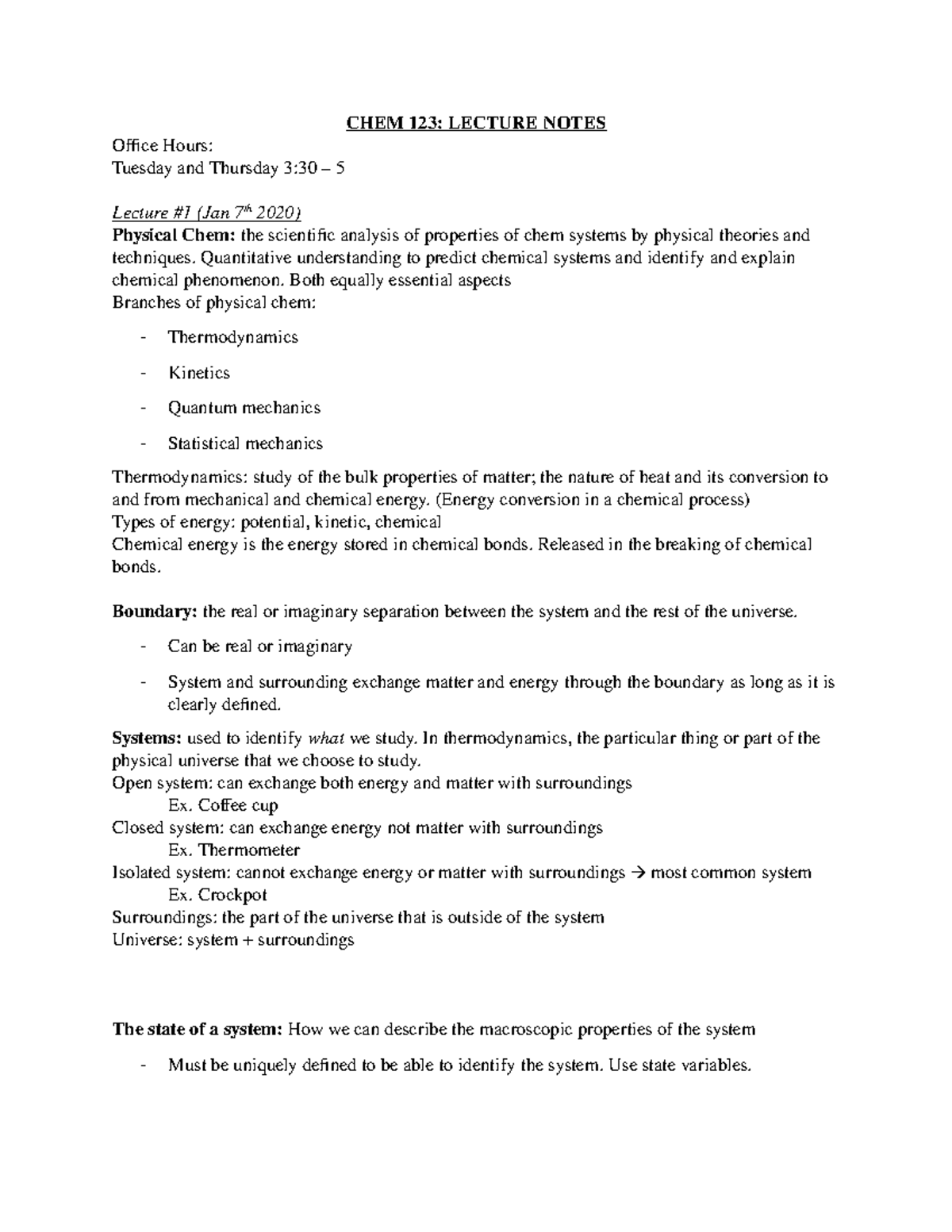 CHEM 123 Lecture Notes: Fundamentals of Physical Chemistry - Studocu