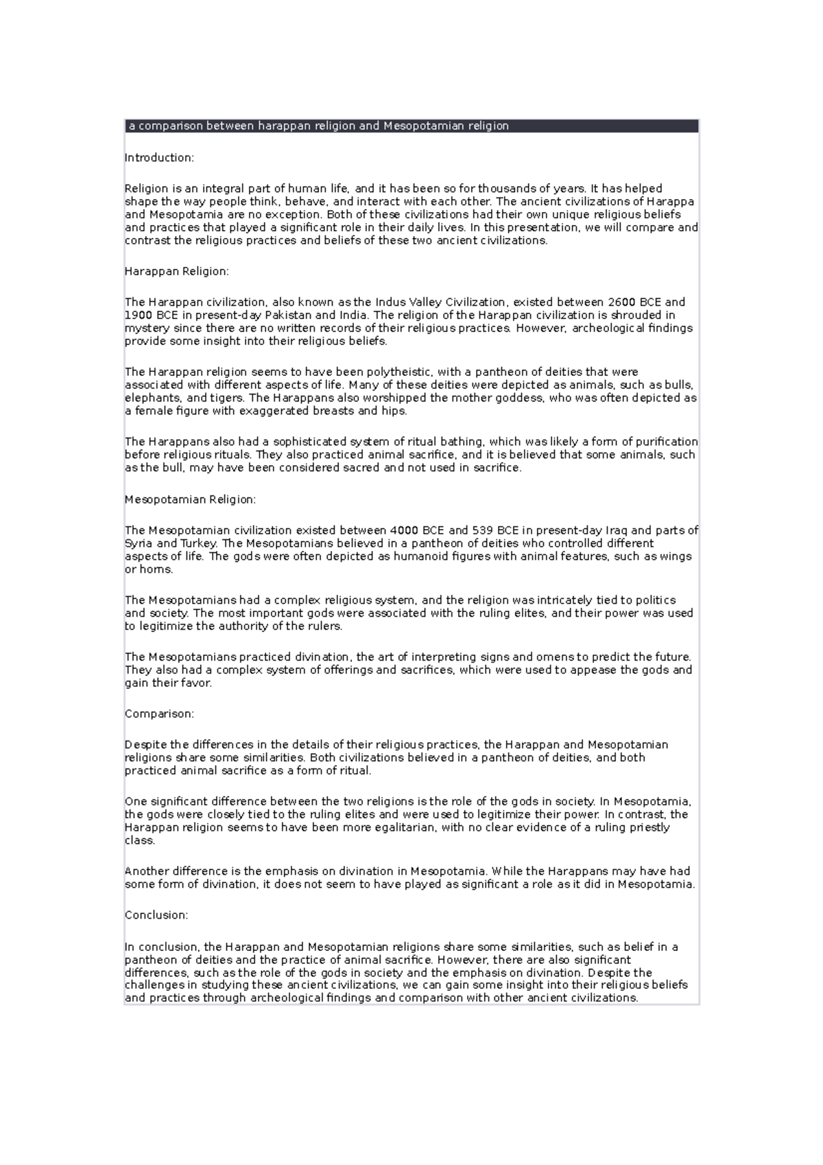 Comparison of Harappan & Mesopotamian Religions: A Study - Studocu