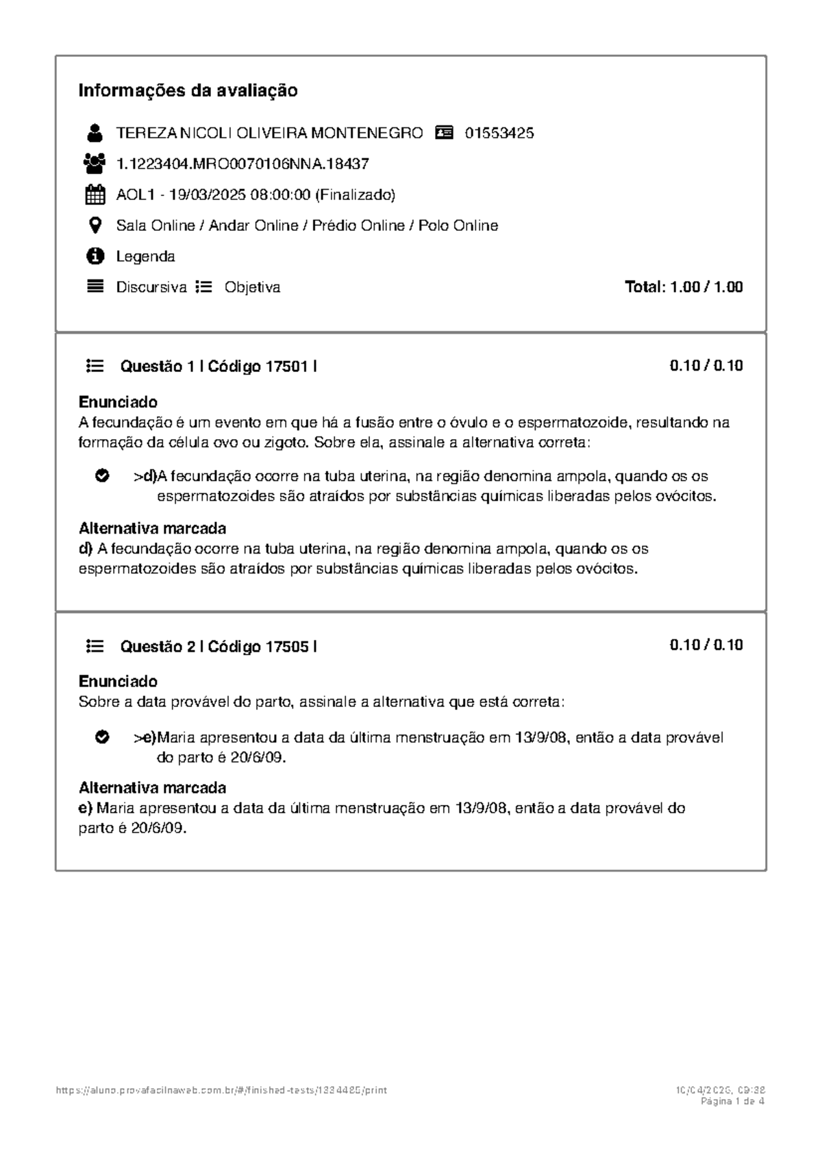 Impressão da Prova 2 - TEREZA NICOLI OLIVEIRA MONTENEGRO 01553425 ...