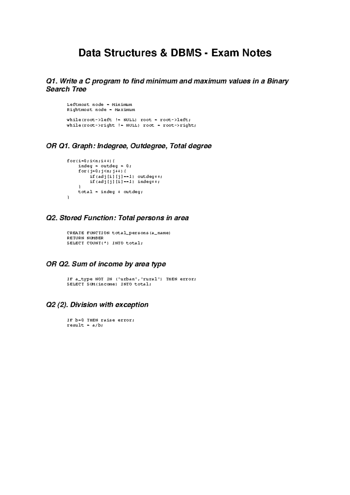 Data Structures DBMS Notes - Data Structures & DBMS - Exam Notes Q1 ...