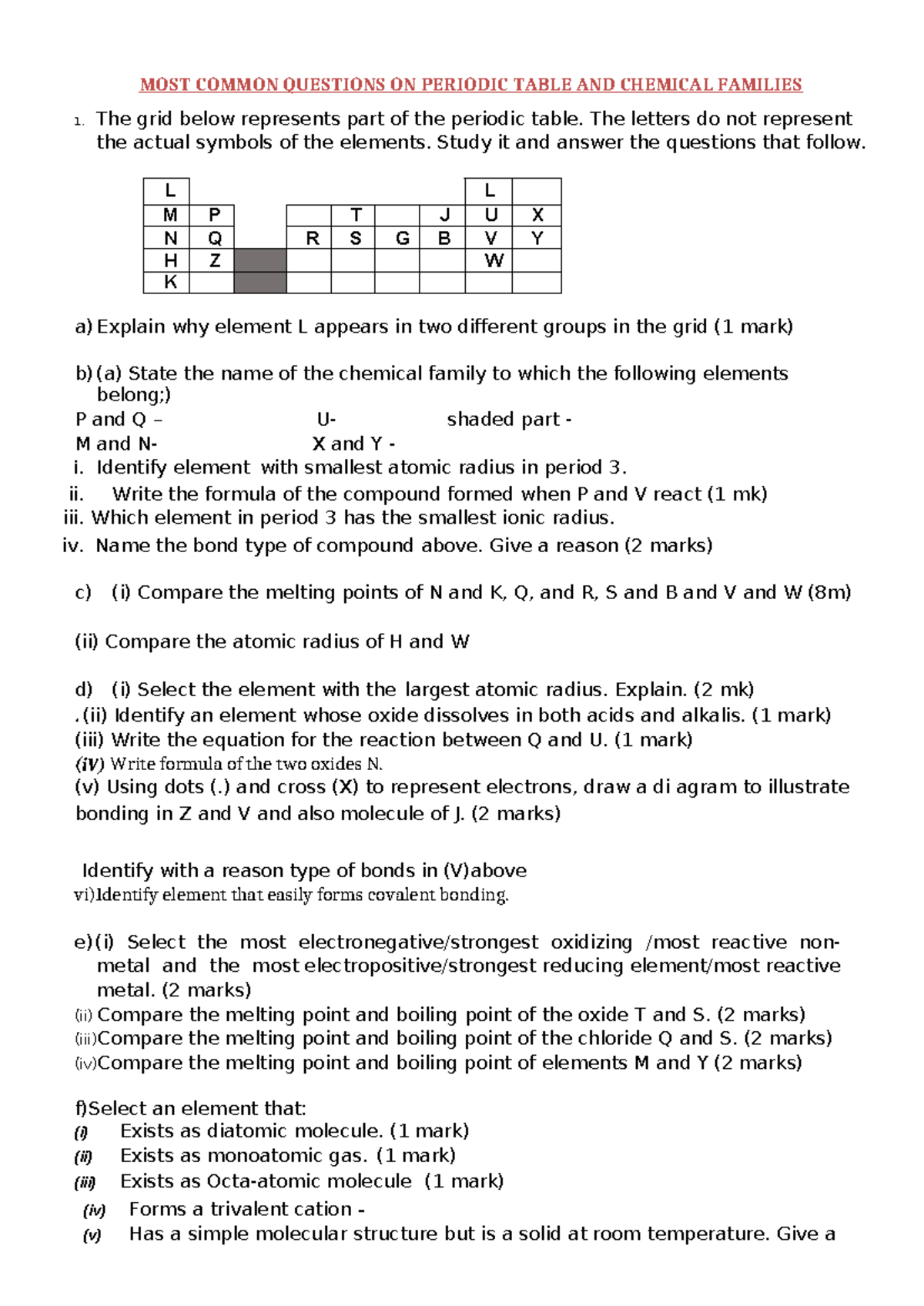 Periodic table common quizes 12 (Autosaved) - MOST COMMON QUESTIONS ON ...